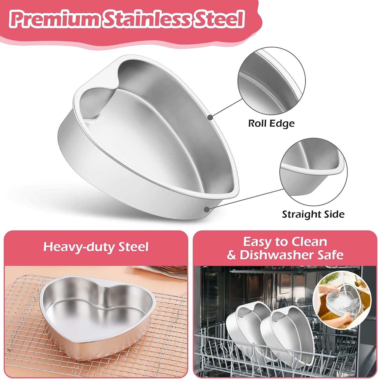 image:imageEfar 4 Inch Mini Heart Cake Pan Set of 3 Stainless Steel Heart Shaped Smash Cake Baking Mold Small Heart Cake Tin for Valentines Day Anniversaries Birthday Nontoxic amp Dishwasher SafeSilver