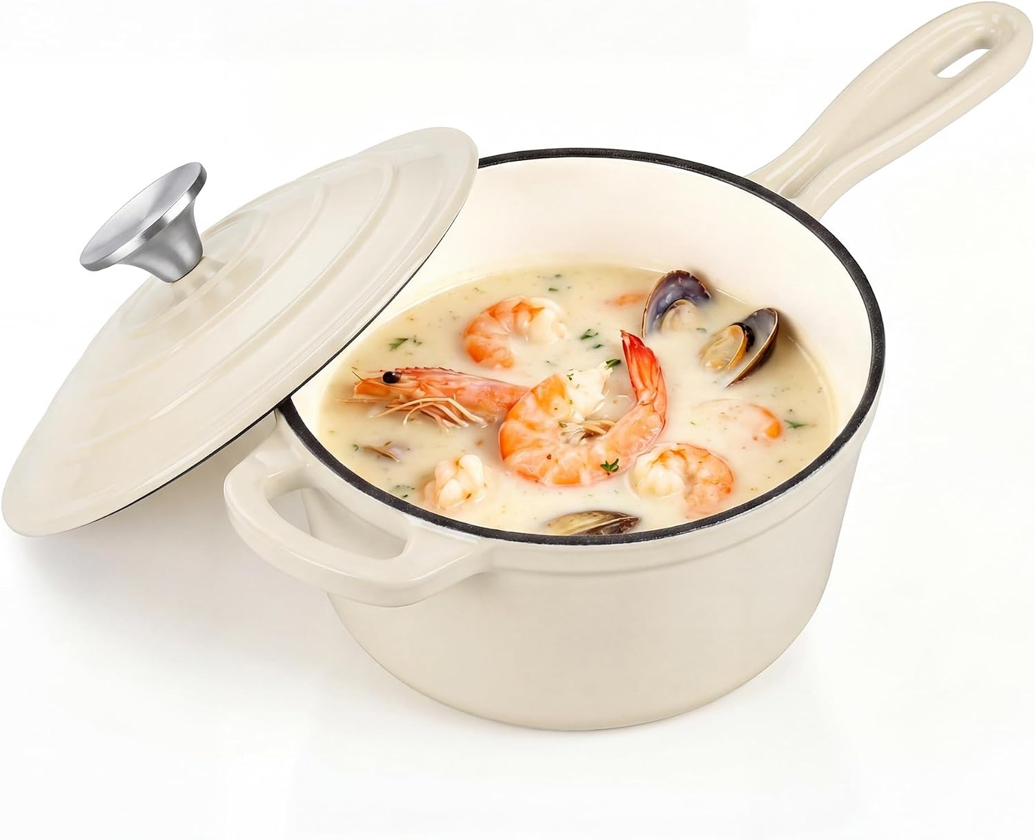 image:imageEfar Enameled Cast Iron Sauce Pan with Lid 1 Quart Dutch Oven Cooking PotCream