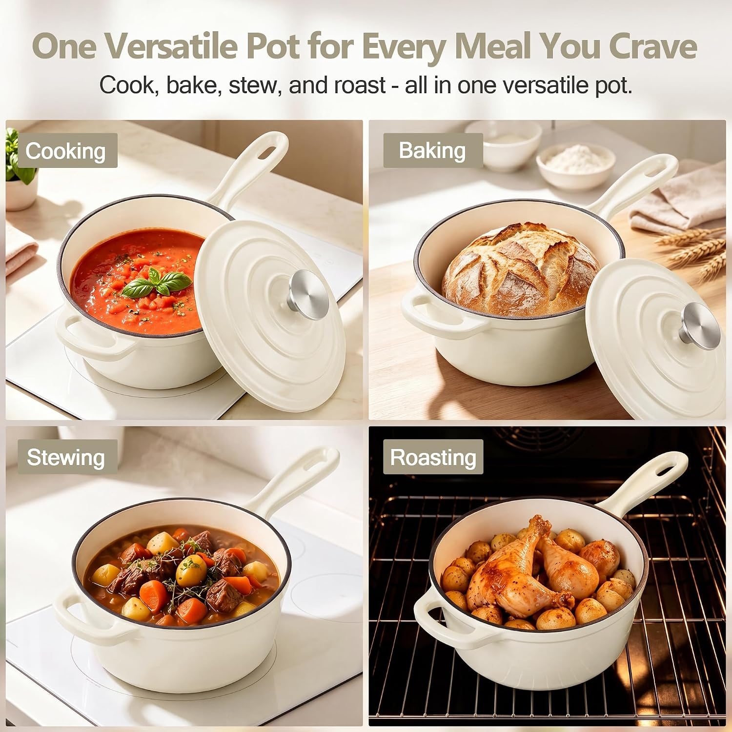 image:imageEfar Enameled Cast Iron Sauce Pan with Lid 1 Quart Dutch Oven Cooking PotCream