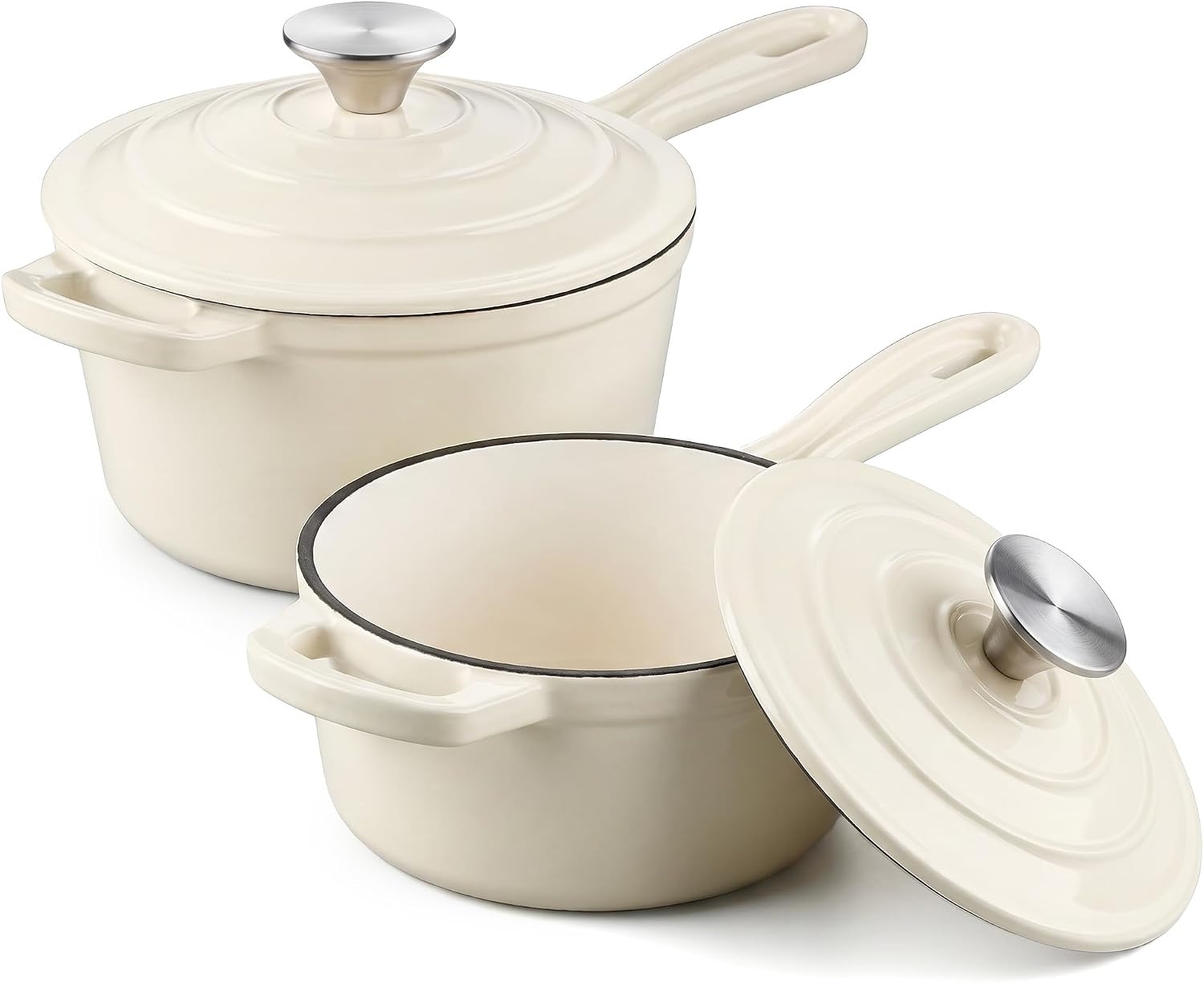 image:imageEfar Enameled Cast Iron Sauce Pan with Lid 1 Quart Dutch Oven Cooking PotCream