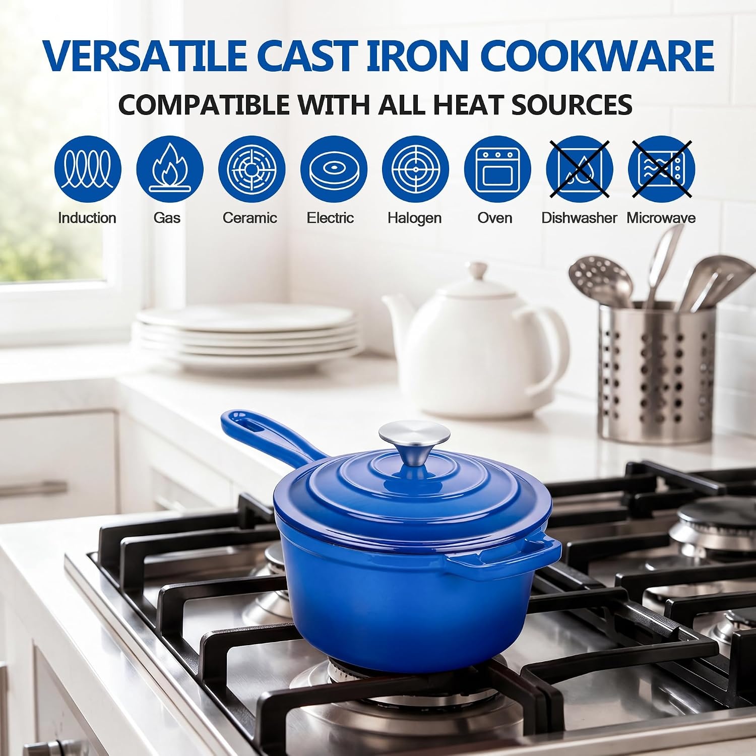 image:imageEfar Enameled Cast Iron Sauce Pan with Lid 1 Quart Dutch Oven Cooking PotDeep Blue