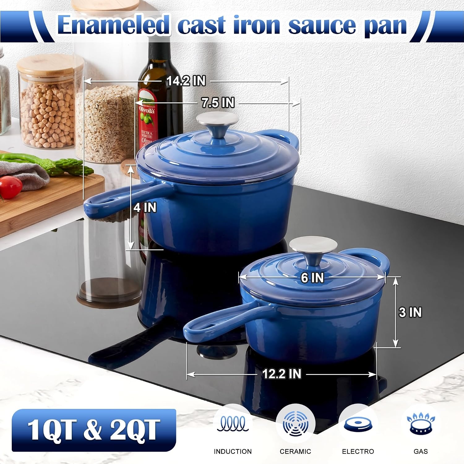 image:imageEfar Enameled Cast Iron Sauce Pan with Lid 1 Quart Dutch Oven Cooking PotDeep Blue
