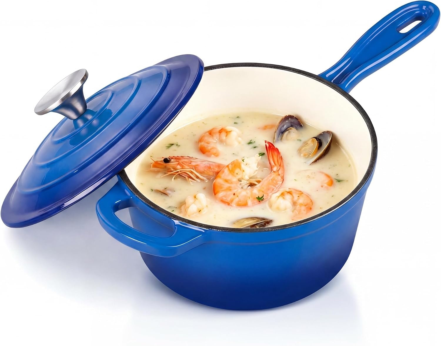 image:imageEfar Enameled Cast Iron Sauce Pan with Lid 1 Quart Dutch Oven Cooking PotDeep Blue