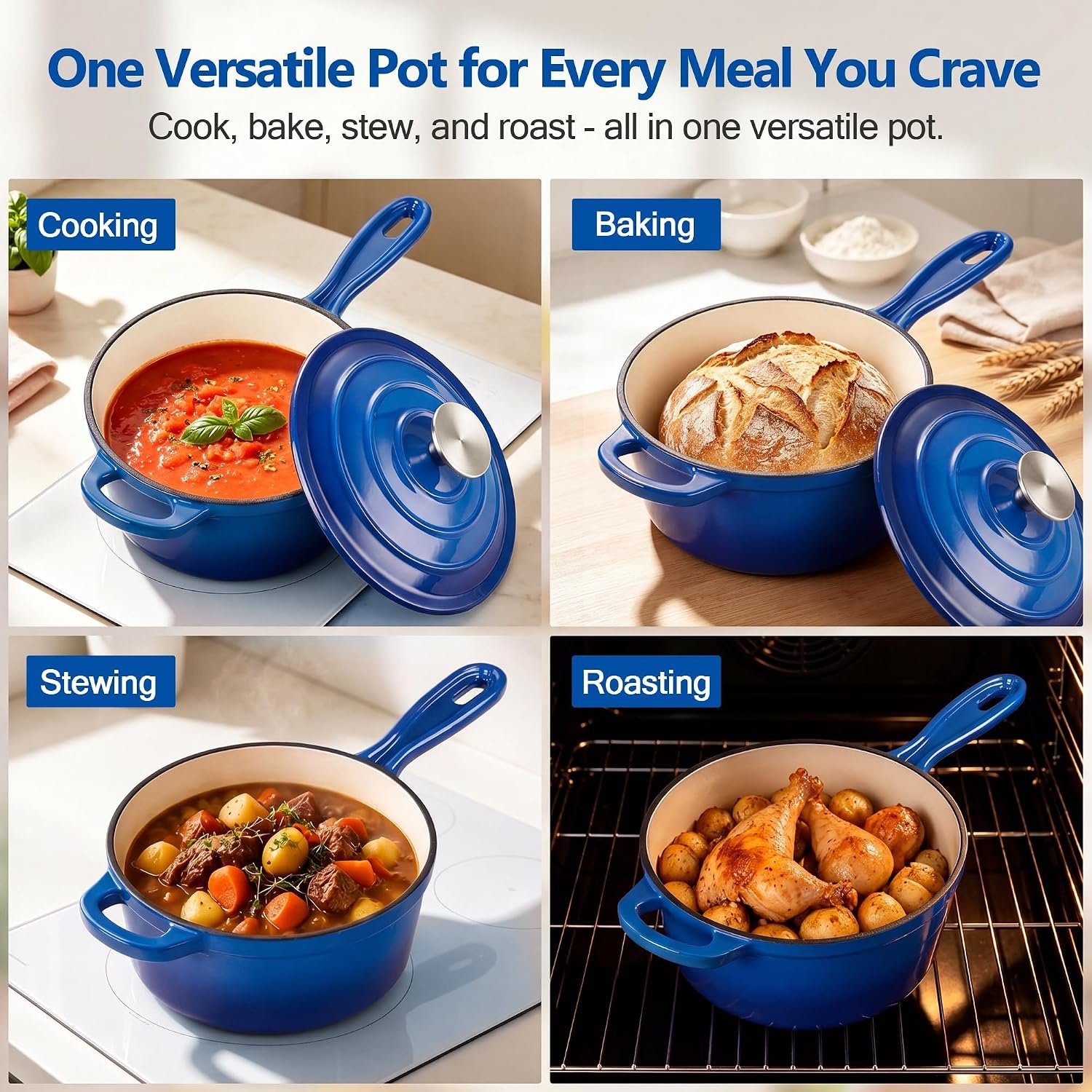 image:imageEfar Enameled Cast Iron Sauce Pan with Lid 1 Quart Dutch Oven Cooking PotDeep Blue