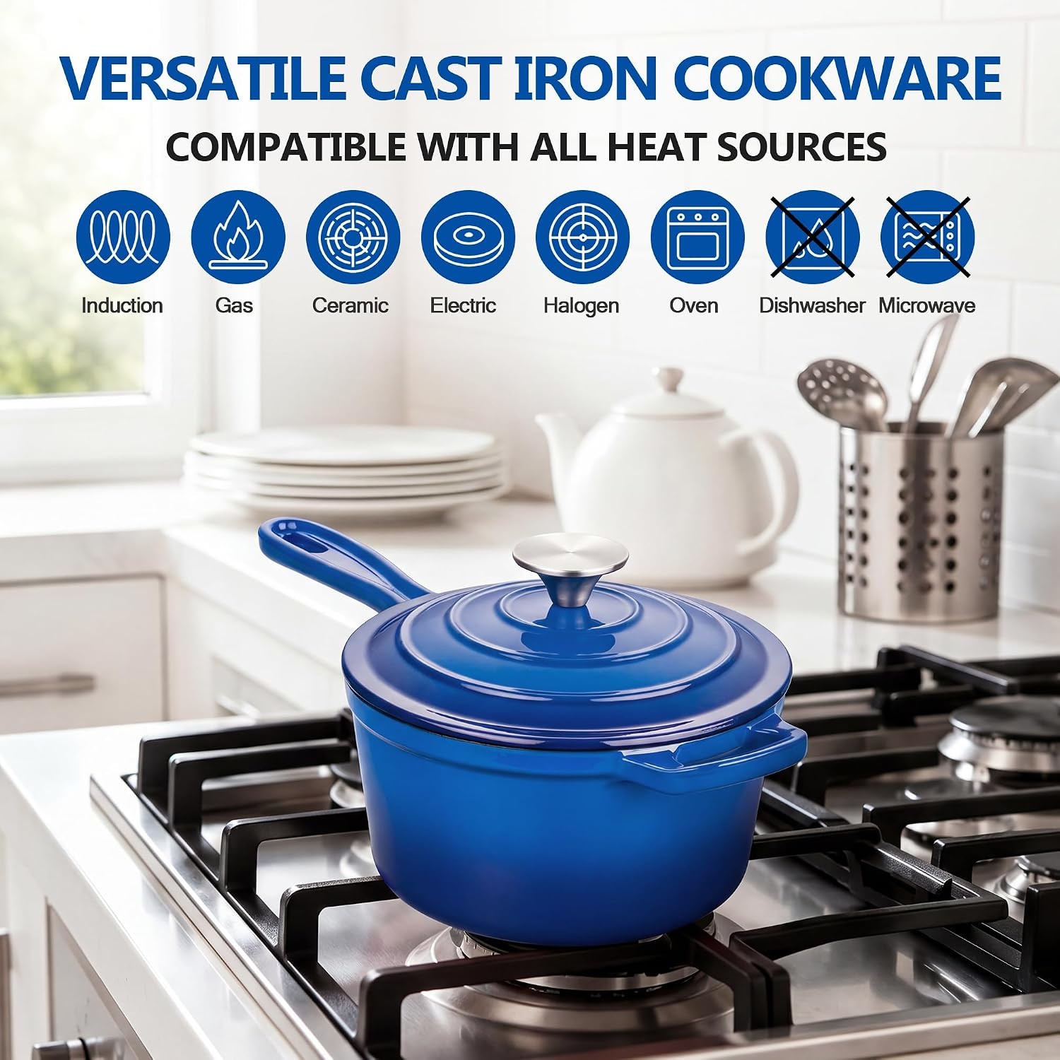 image:imageEfar Enameled Cast Iron Sauce Pan with Lid 1 Quart Dutch Oven Cooking PotDeep Blue