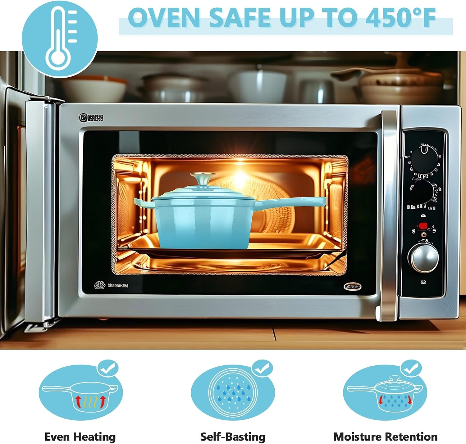 image:imageEfar Enameled Cast Iron Sauce Pan with Lid 1 Quart Dutch Oven Cooking PotLight Blue