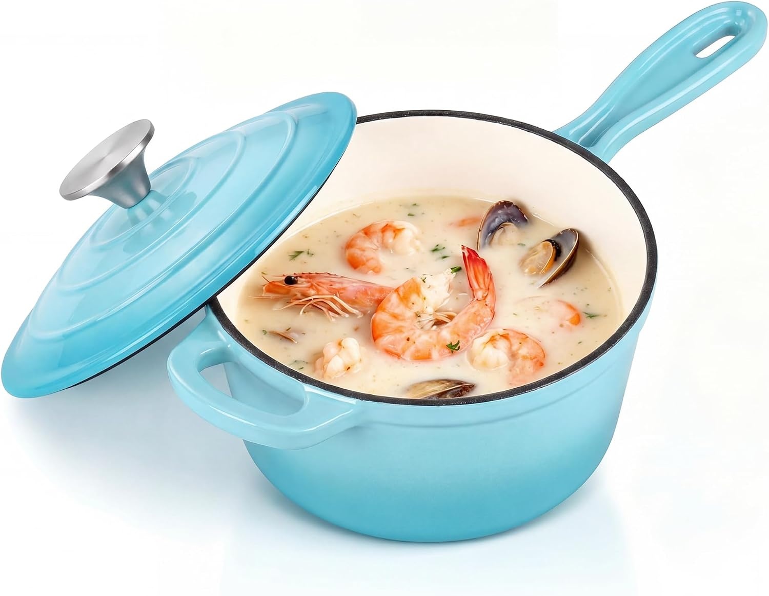 image:imageEfar Enameled Cast Iron Sauce Pan with Lid 1 Quart Dutch Oven Cooking PotLight Blue