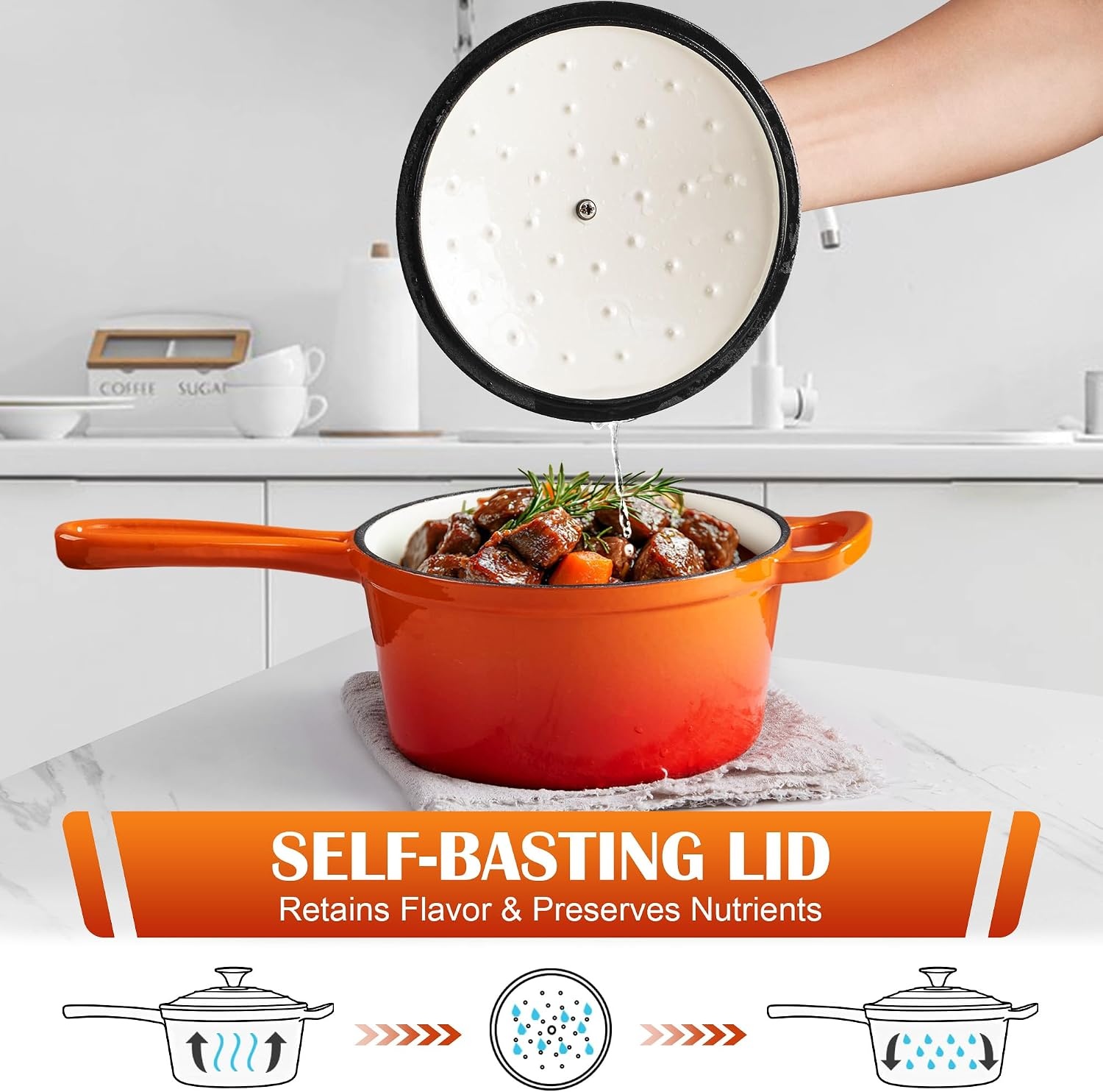 image:imageEfar Enameled Cast Iron Sauce Pan with Lid 1 Quart Dutch Oven Cooking PotOrange