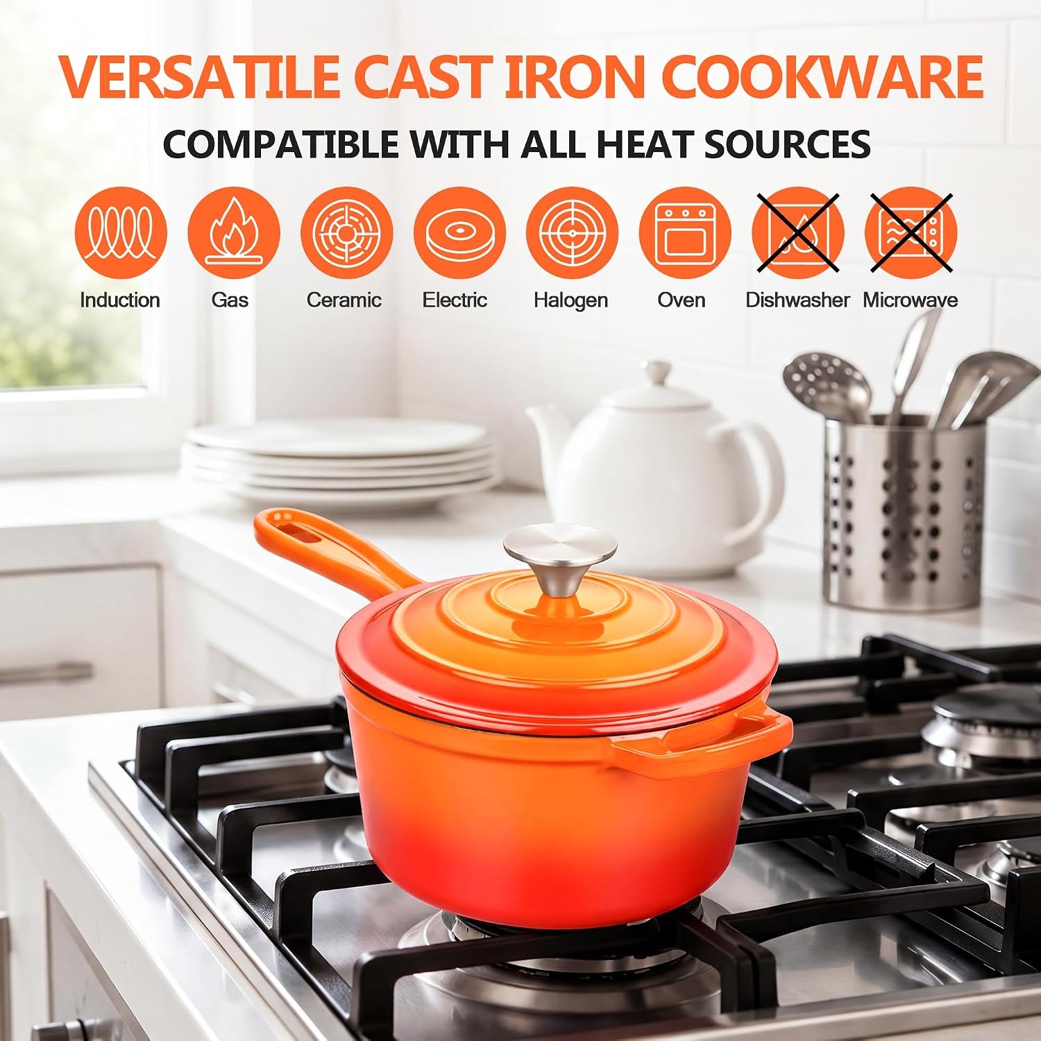 image:imageEfar Enameled Cast Iron Sauce Pan with Lid 1 Quart Dutch Oven Cooking PotOrange