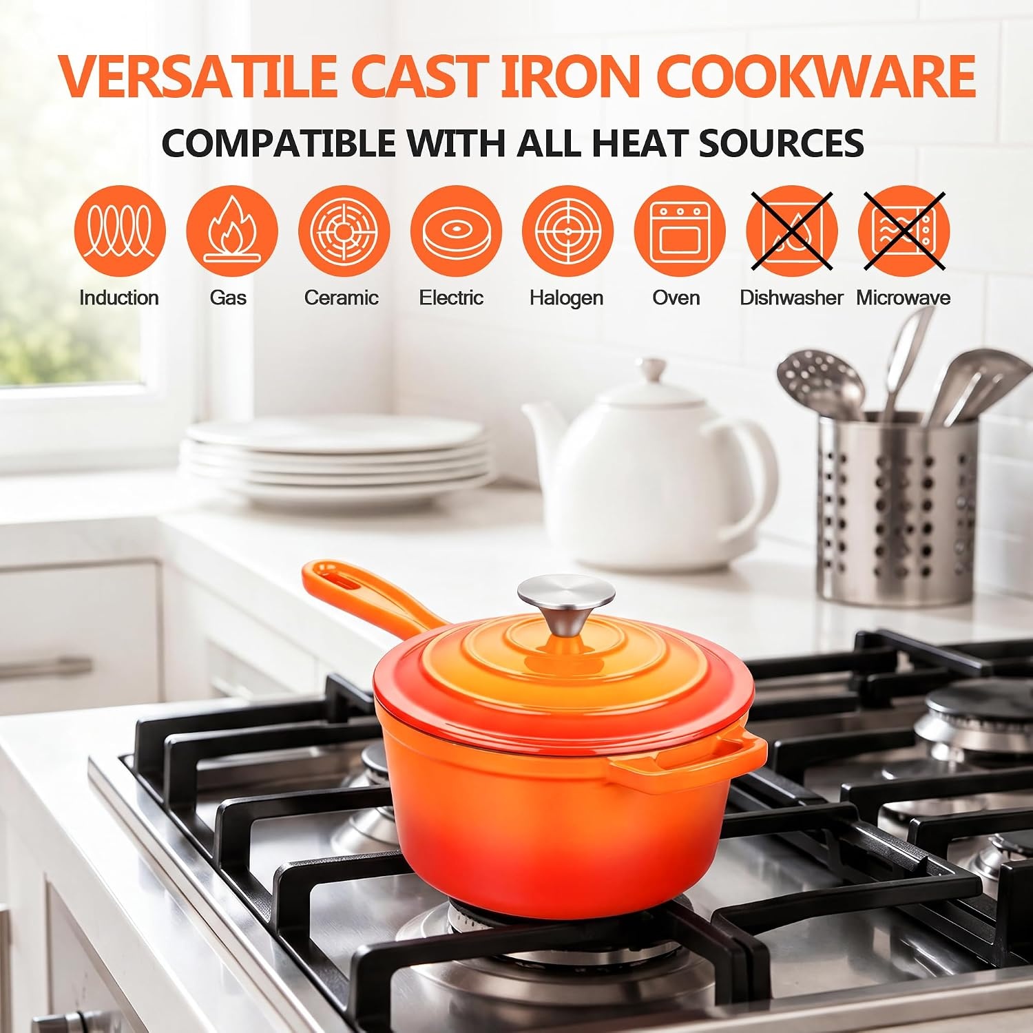 image:imageEfar Enameled Cast Iron Sauce Pan with Lid 1 Quart Dutch Oven Cooking PotOrange