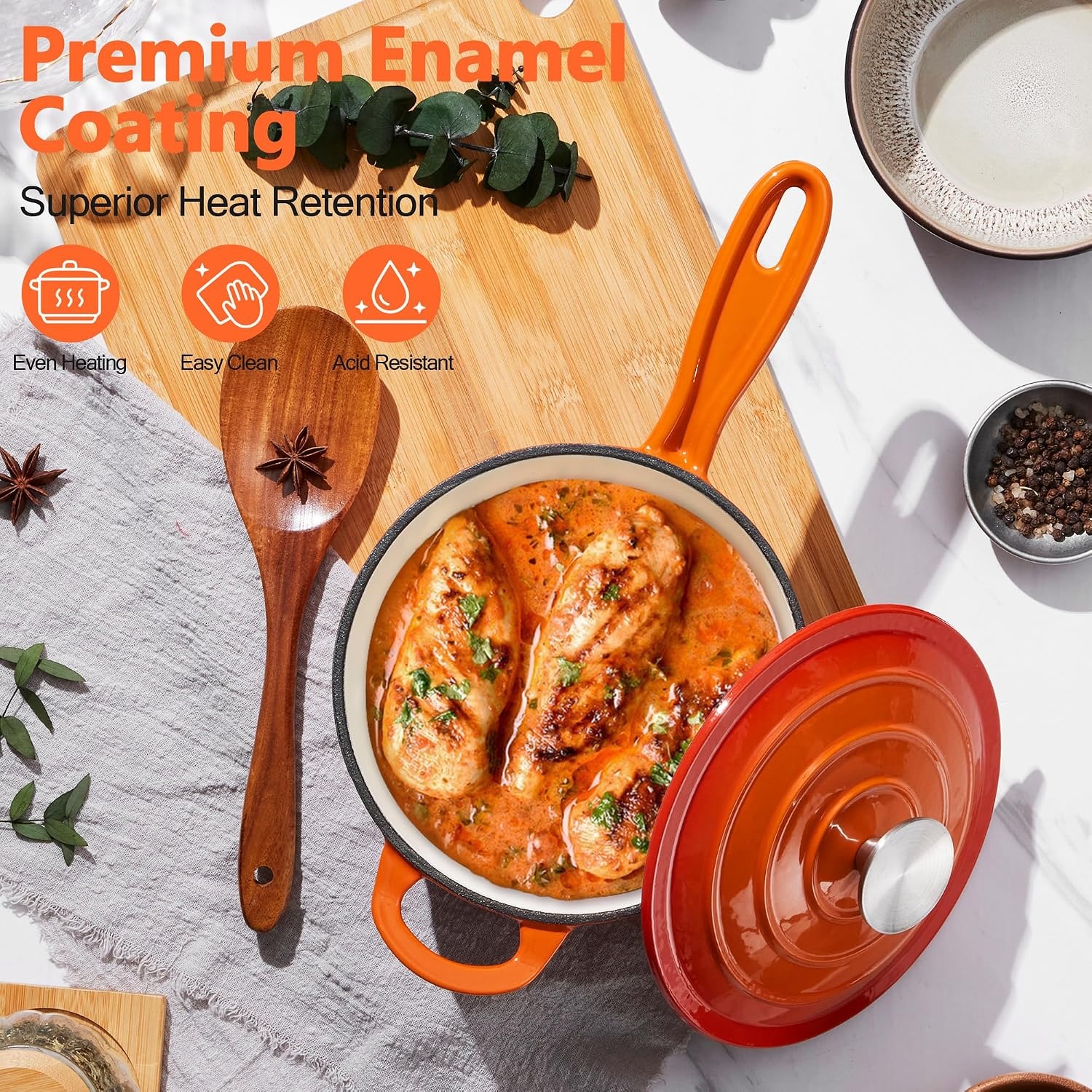 image:imageEfar Enameled Cast Iron Sauce Pan with Lid 1 Quart Dutch Oven Cooking PotOrange