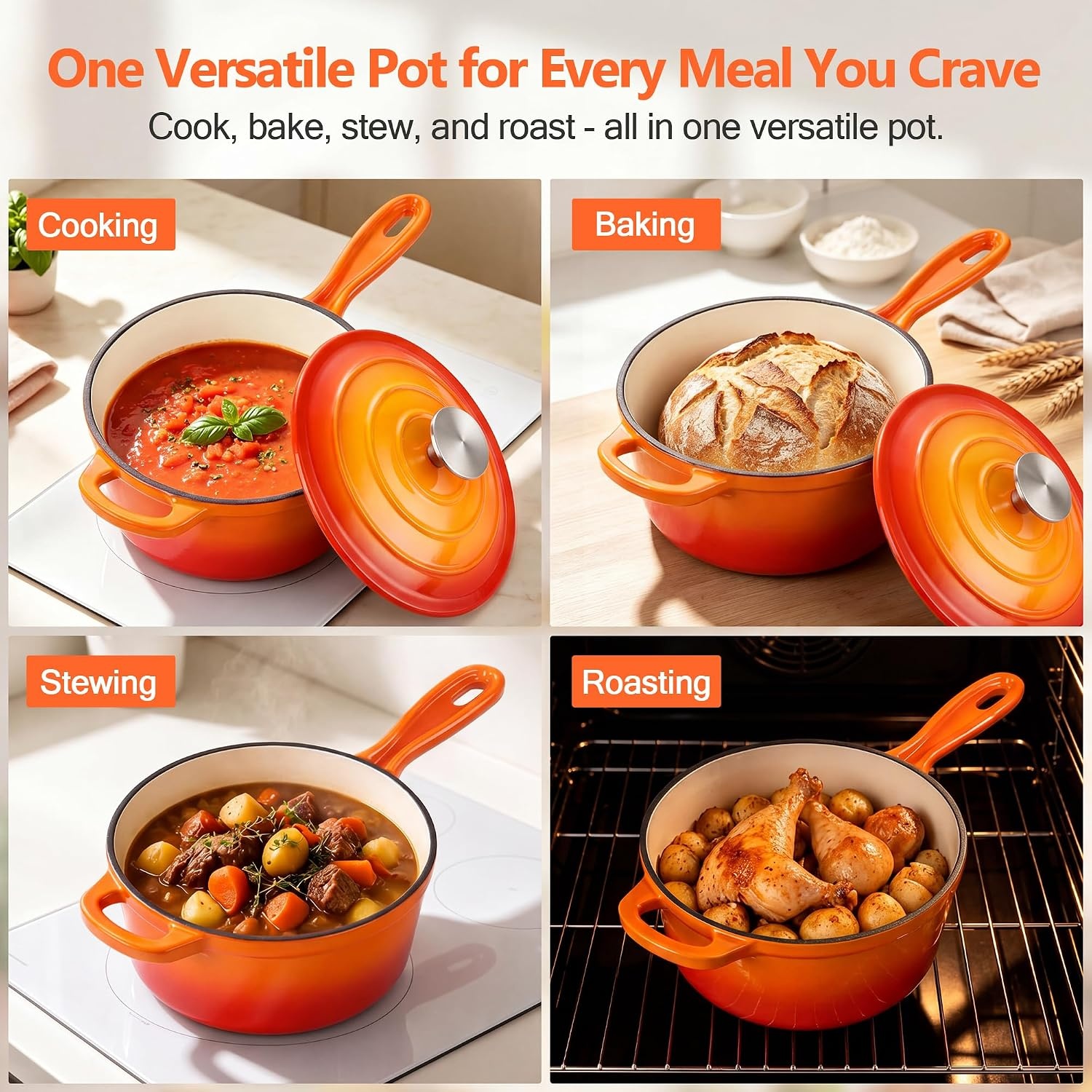 image:imageEfar Enameled Cast Iron Sauce Pan with Lid 1 Quart Dutch Oven Cooking PotOrange