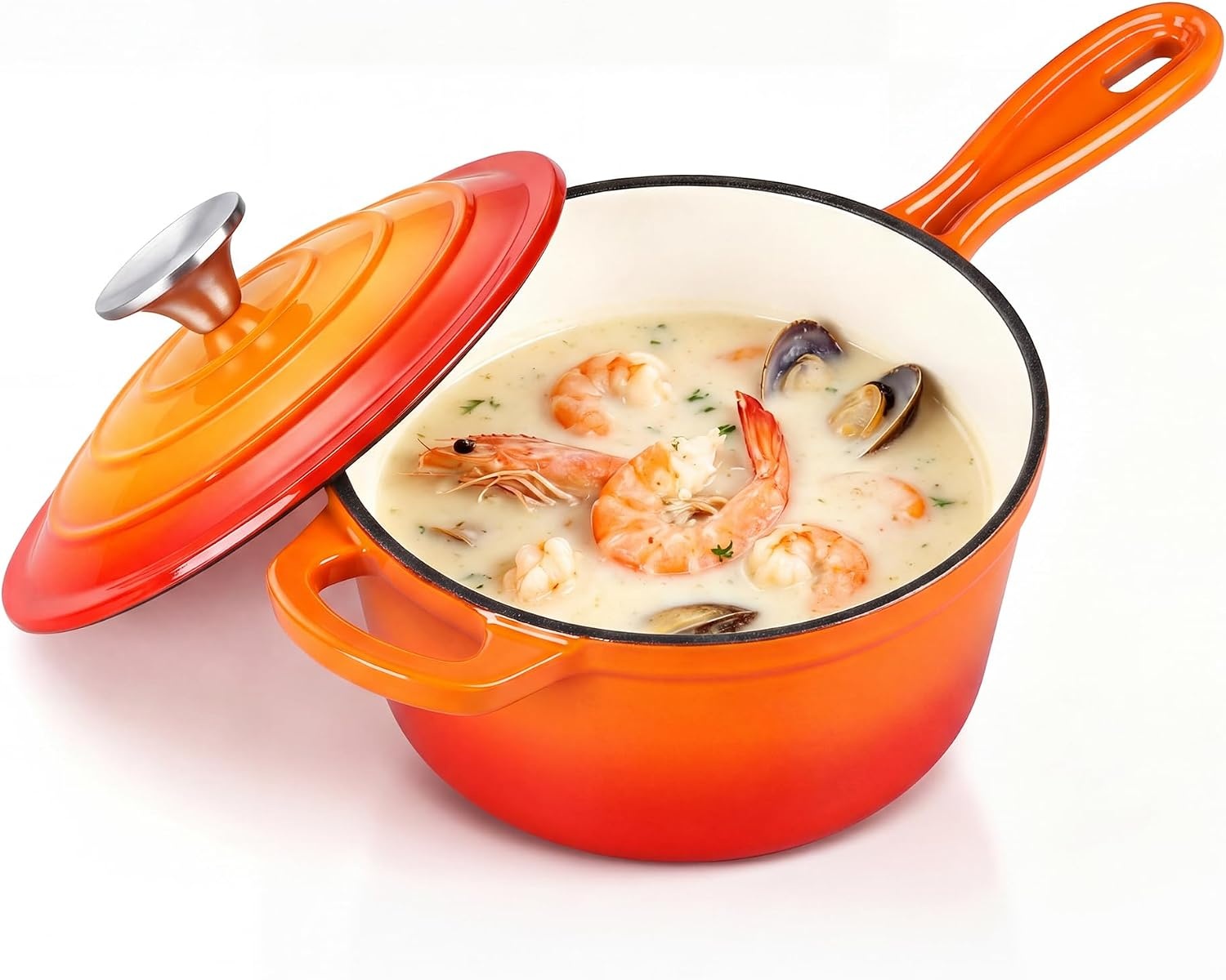 image:imageEfar Enameled Cast Iron Sauce Pan with Lid 1 Quart Dutch Oven Cooking PotOrange