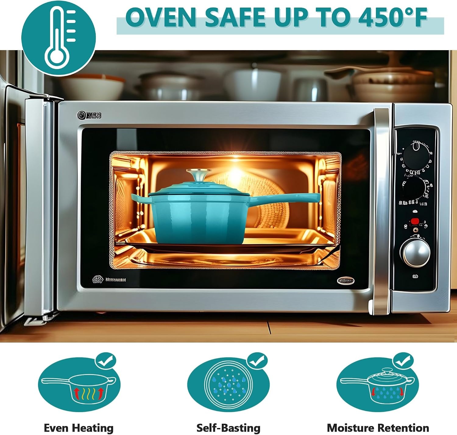 image:imageEfar Enameled Cast Iron Sauce Pan with Lid 1 Quart Dutch Oven Cooking PotPeacock Green
