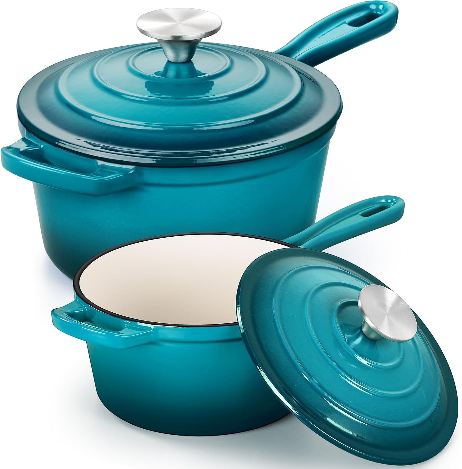 image:imageEfar Enameled Cast Iron Sauce Pan with Lid 1 Quart Dutch Oven Cooking PotPeacock Green