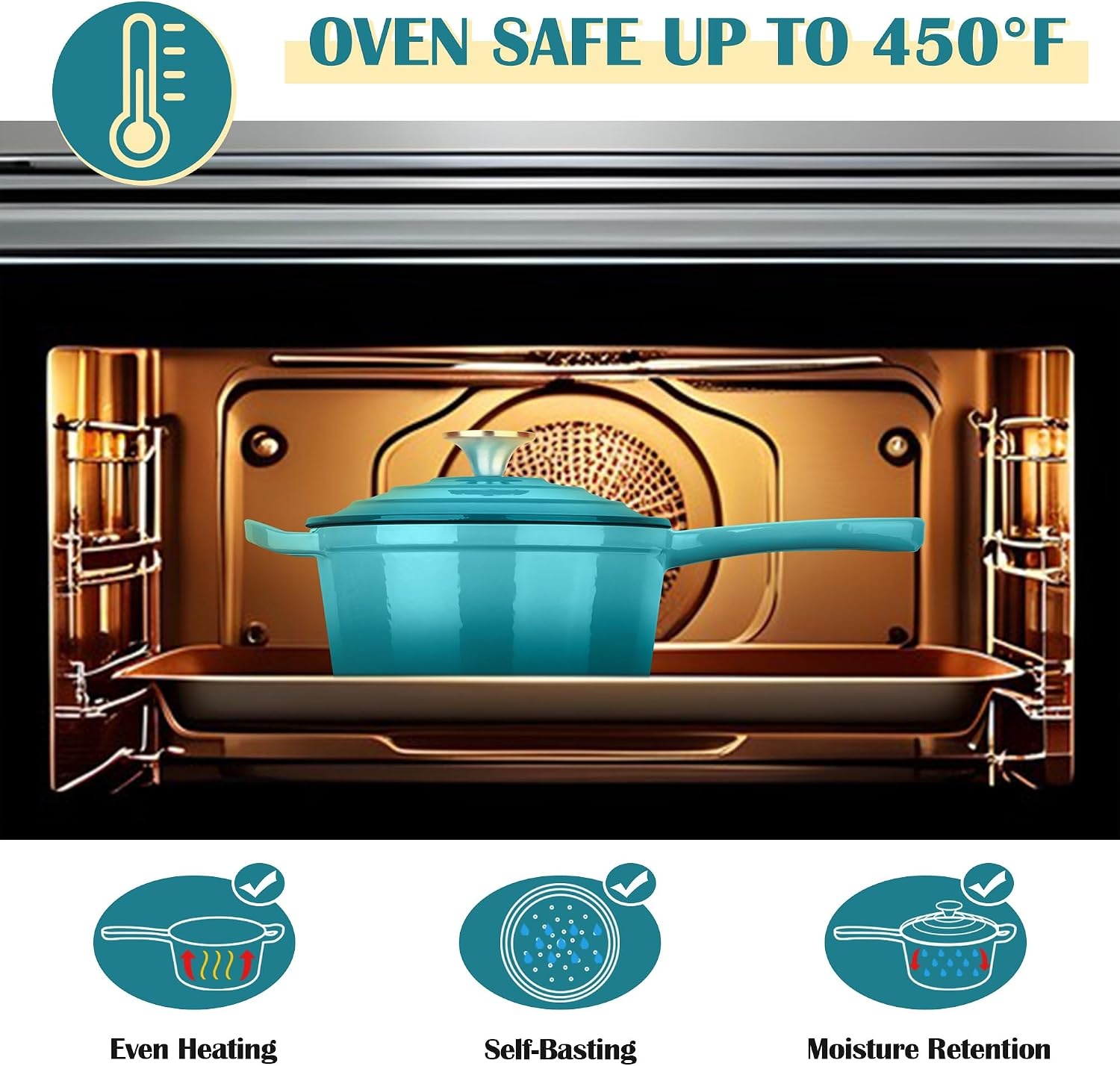 image:imageEfar Enameled Cast Iron Sauce Pan with Lid 1 Quart Dutch Oven Cooking PotPeacock Green