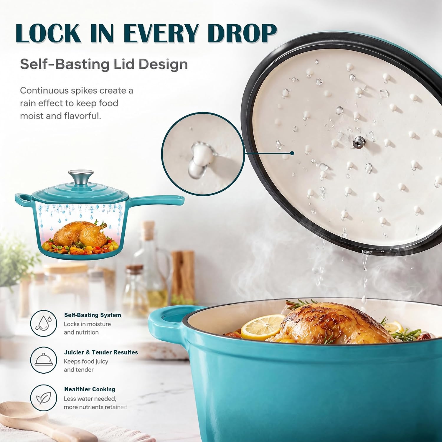 image:imageEfar Enameled Cast Iron Sauce Pan with Lid 1 Quart Dutch Oven Cooking PotPeacock Green