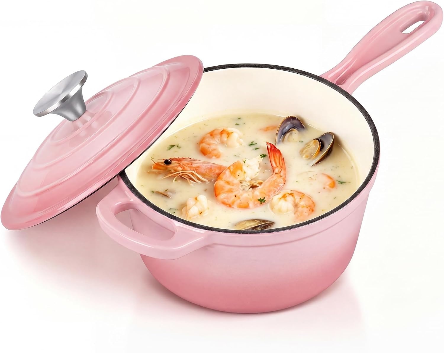 image:imageEfar Enameled Cast Iron Sauce Pan with Lid 1 Quart Dutch Oven Cooking PotPink