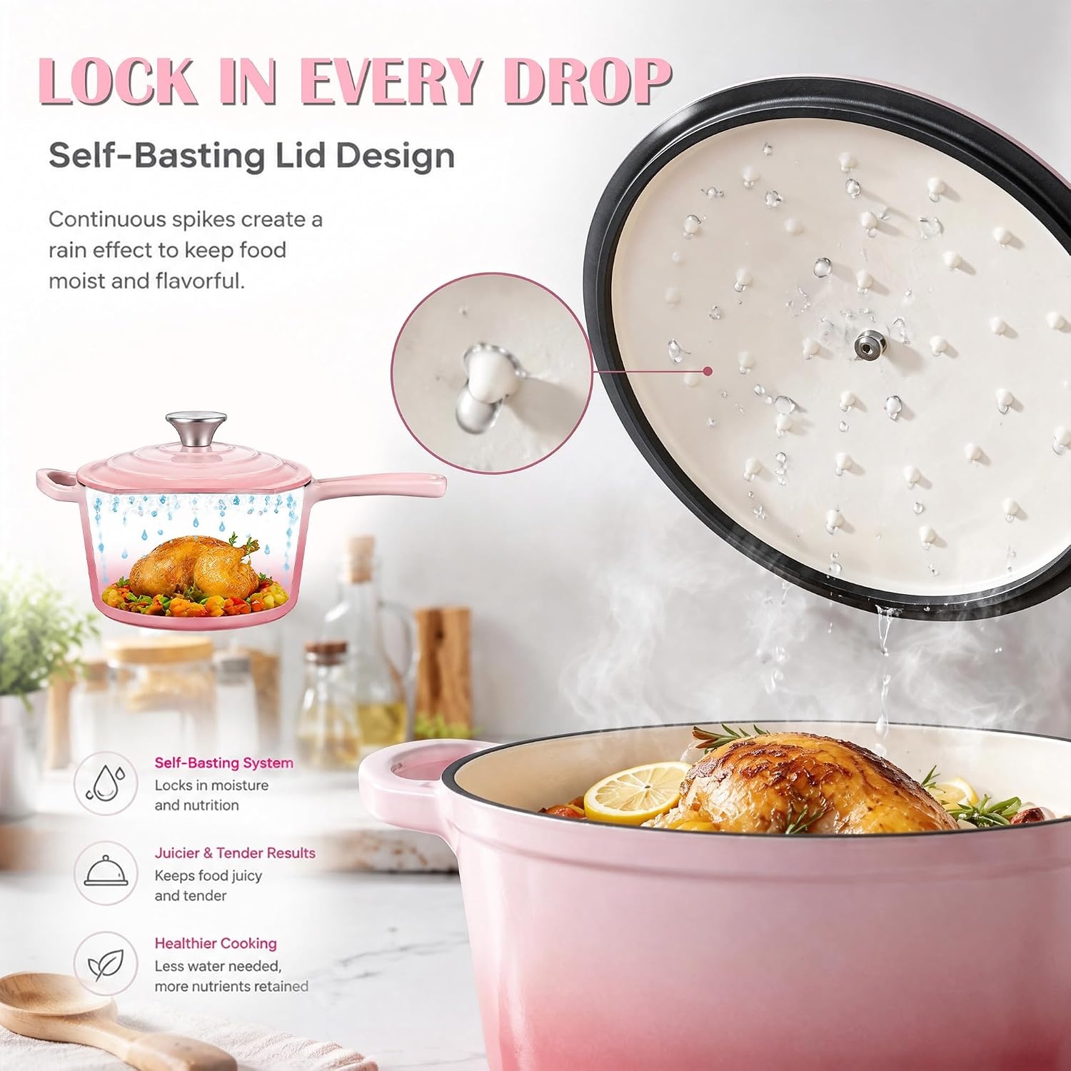 image:imageEfar Enameled Cast Iron Sauce Pan with Lid 1 Quart Dutch Oven Cooking PotPink