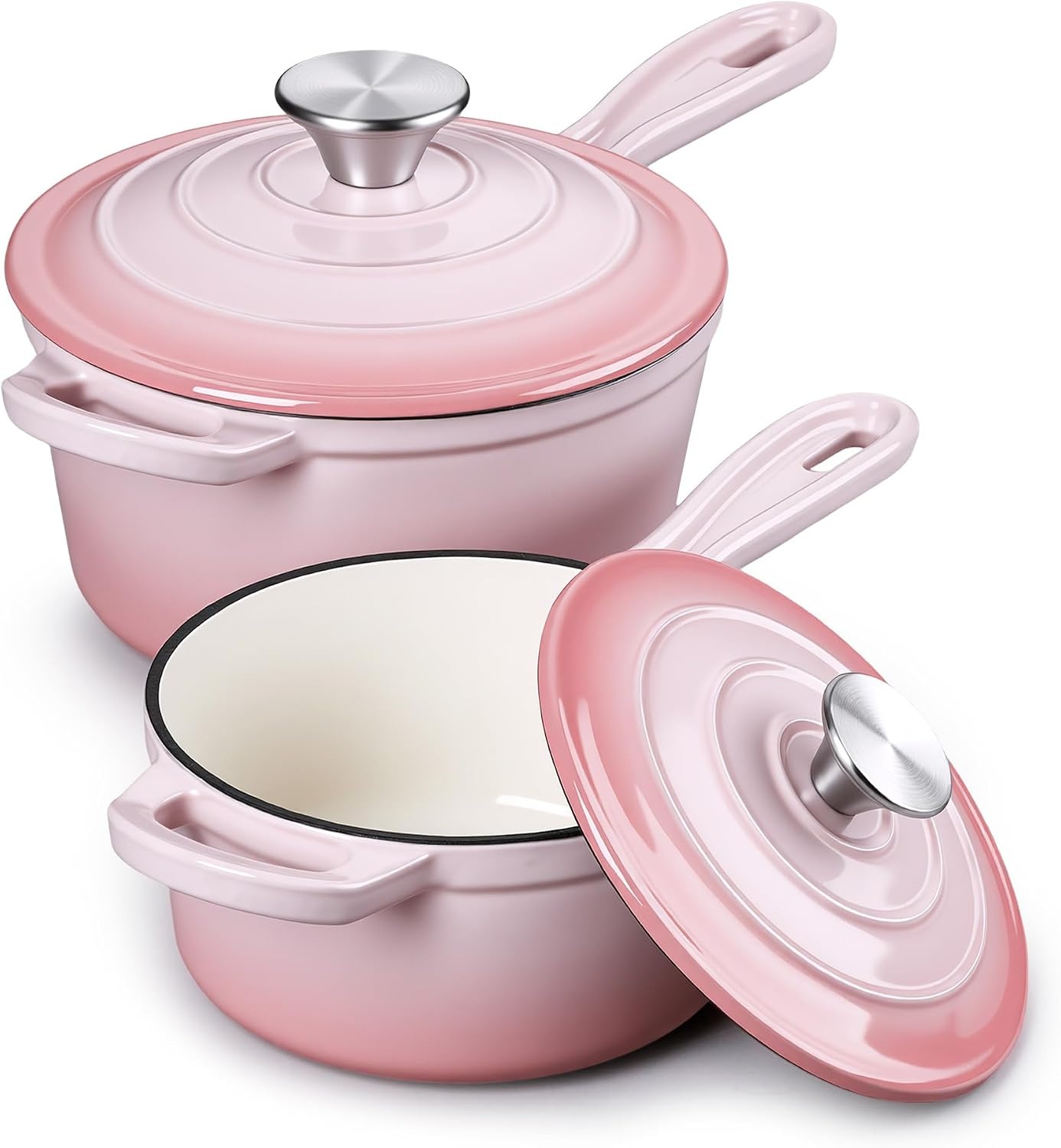 image:imageEfar Enameled Cast Iron Sauce Pan with Lid 1 Quart Dutch Oven Cooking PotPink