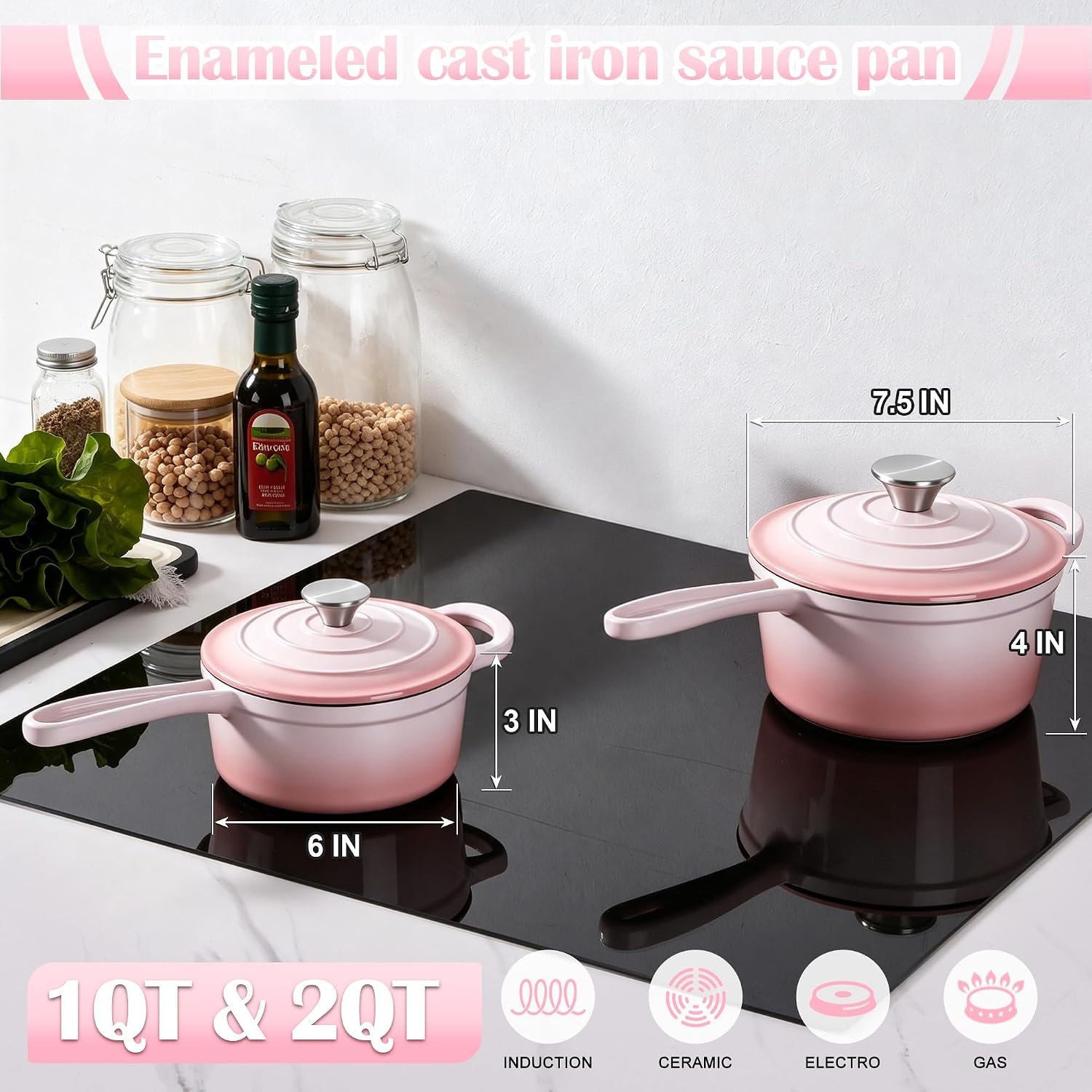 image:imageEfar Enameled Cast Iron Sauce Pan with Lid 1 Quart Dutch Oven Cooking PotPink