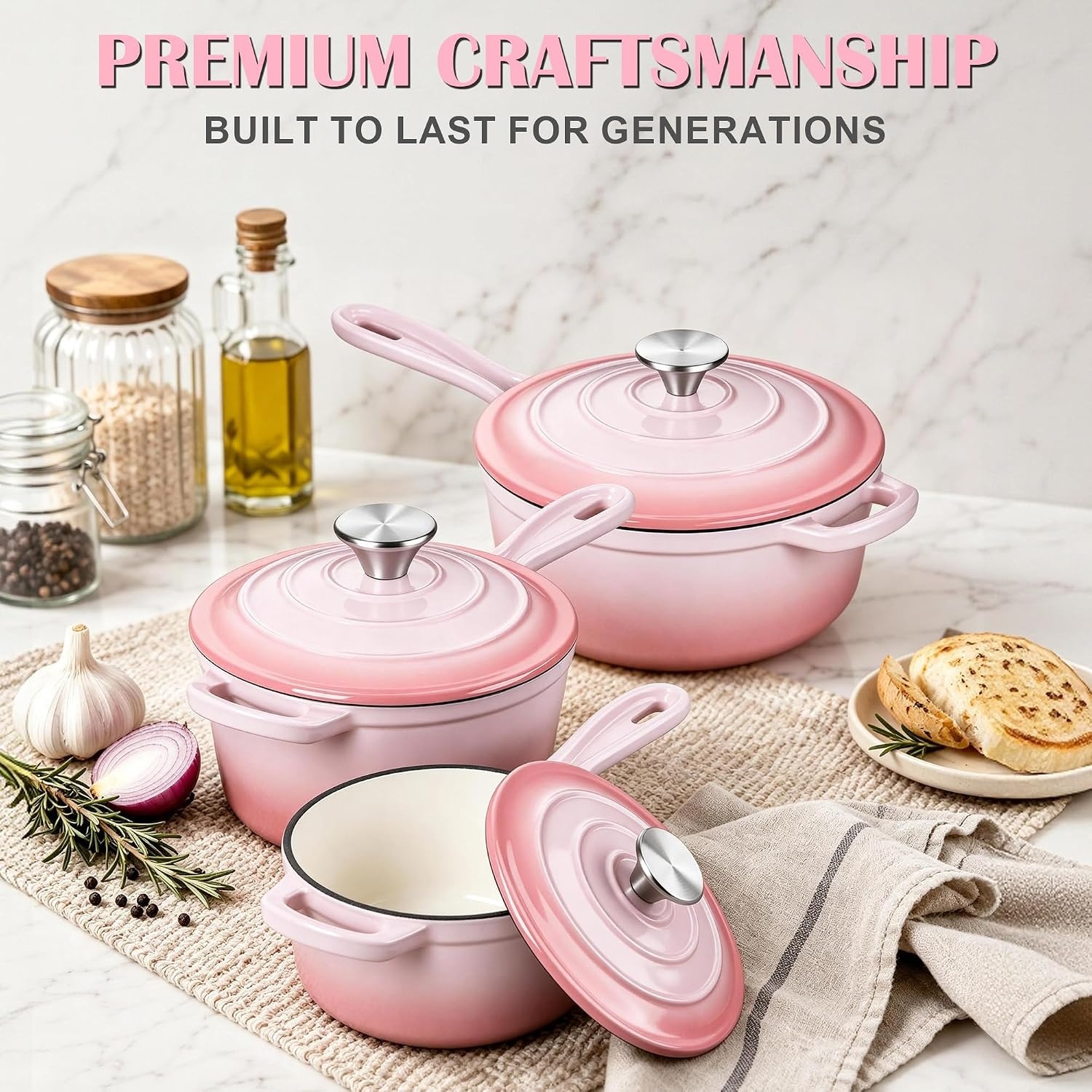 image:imageEfar Enameled Cast Iron Sauce Pan with Lid 1 Quart Dutch Oven Cooking PotPink