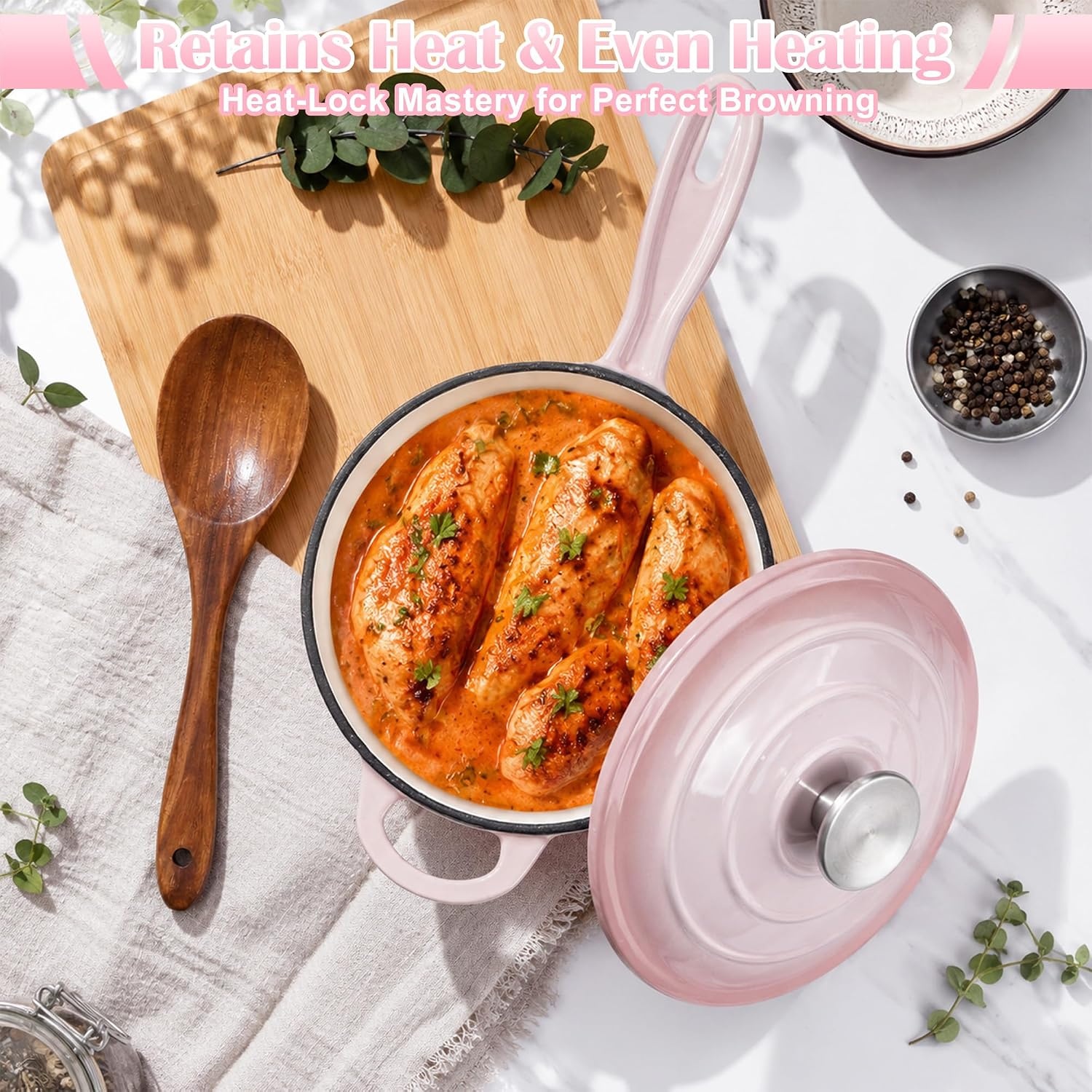 image:imageEfar Enameled Cast Iron Sauce Pan with Lid 1 Quart Dutch Oven Cooking PotPink