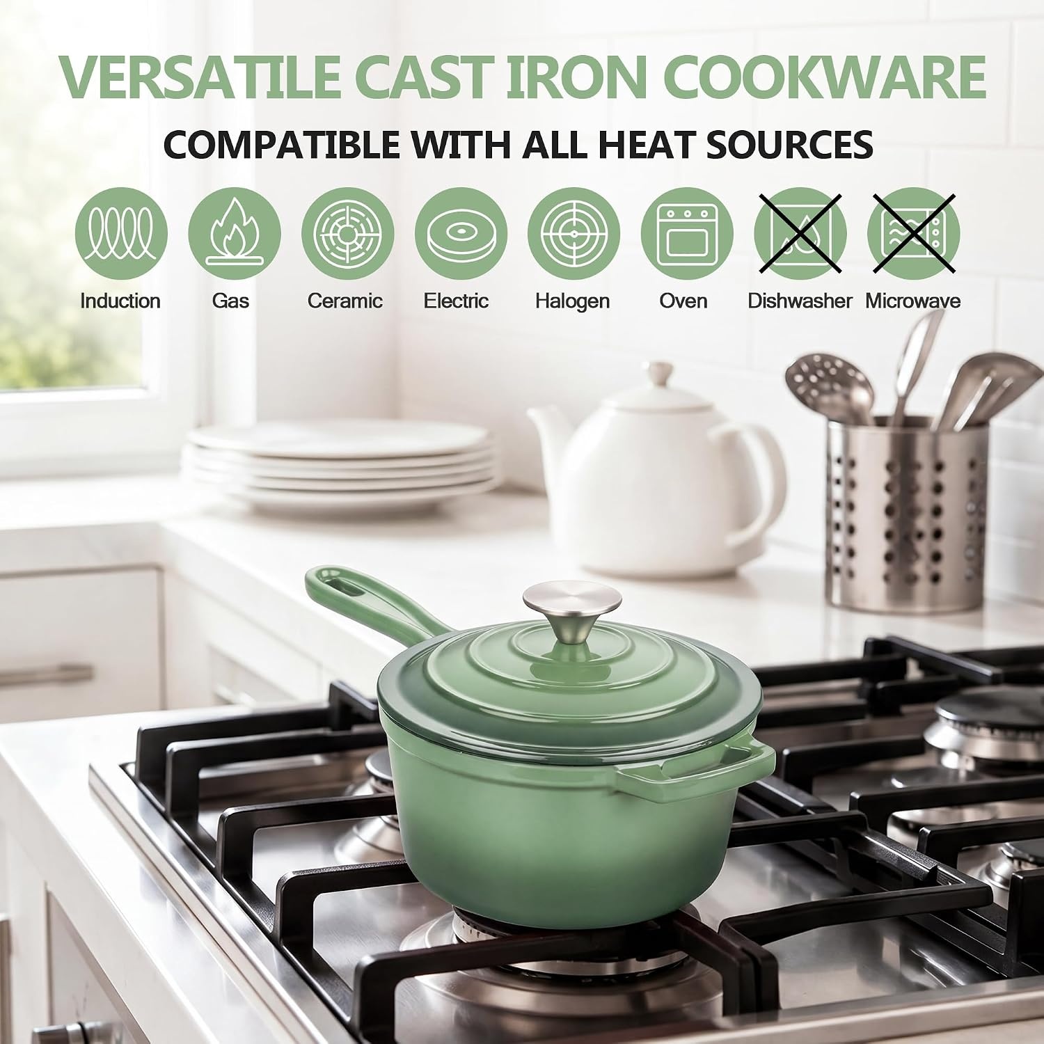 image:imageEfar Enameled Cast Iron Sauce Pan with Lid 1 Quart Dutch Oven Cooking PotPistachio Green