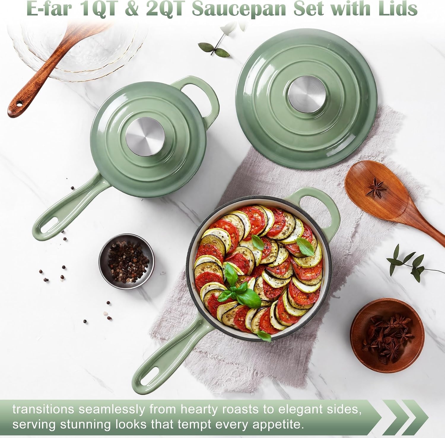 image:imageEfar Enameled Cast Iron Sauce Pan with Lid 1 Quart Dutch Oven Cooking PotPistachio Green