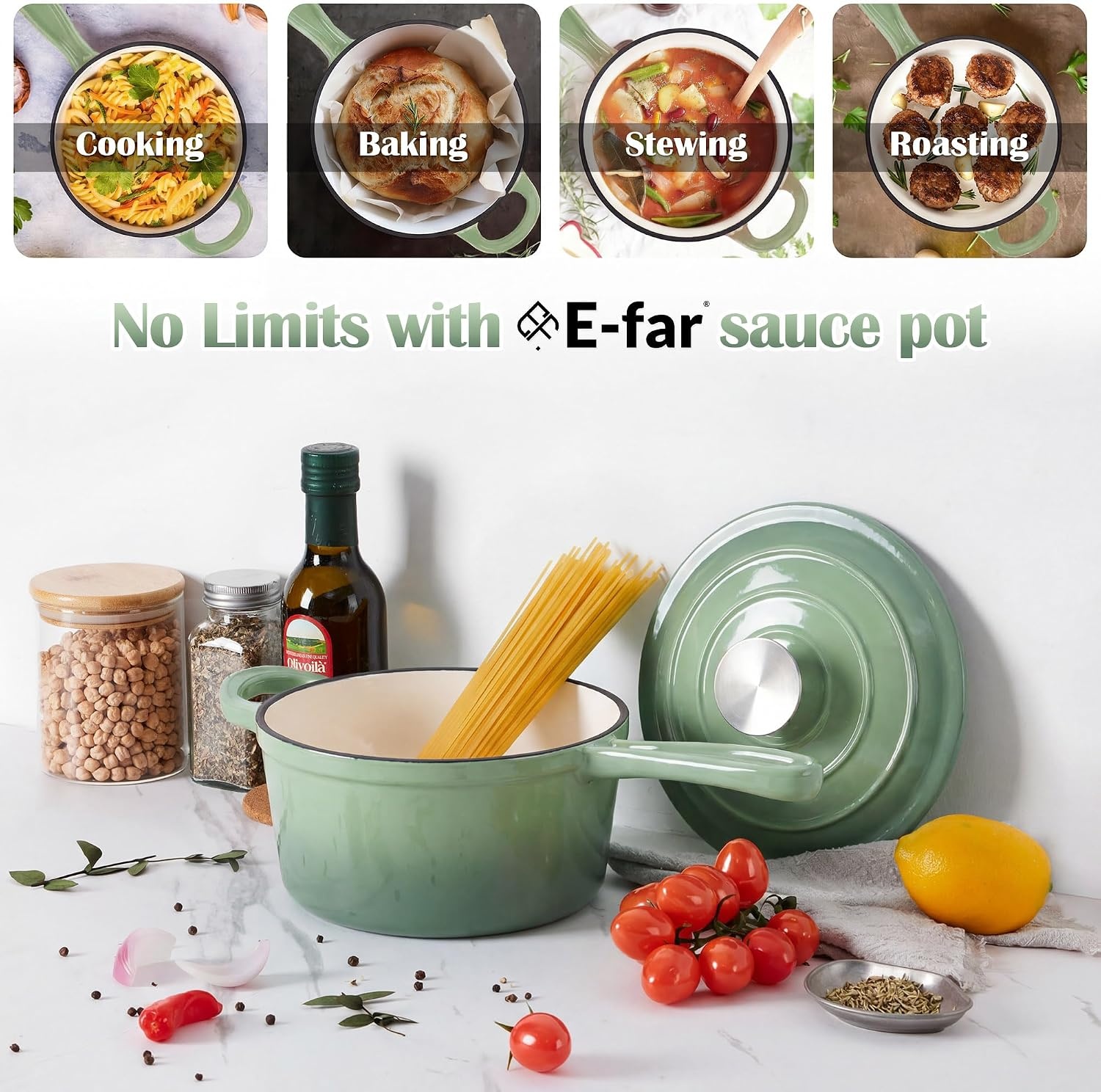 image:imageEfar Enameled Cast Iron Sauce Pan with Lid 1 Quart Dutch Oven Cooking PotPistachio Green