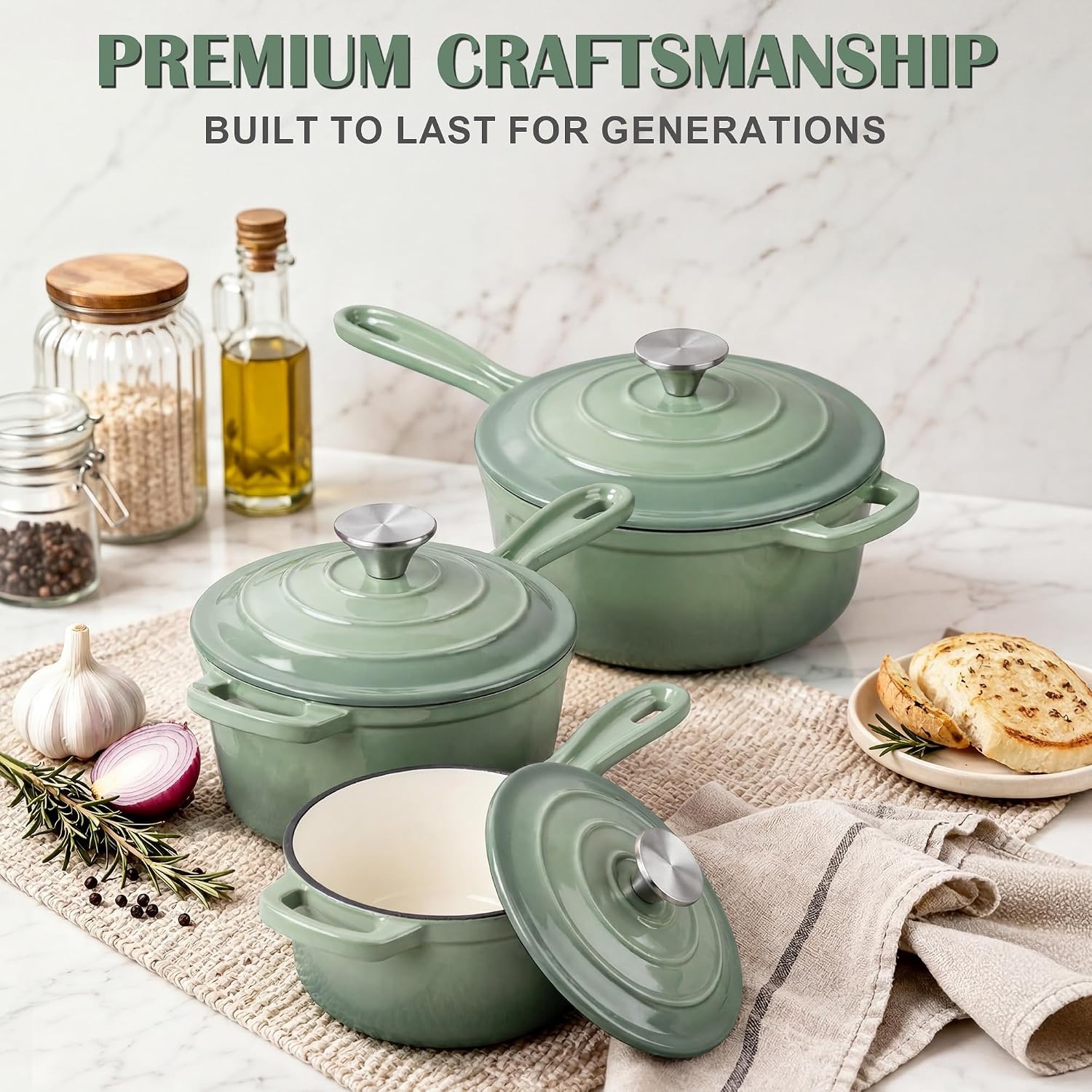 image:imageEfar Enameled Cast Iron Sauce Pan with Lid 1 Quart Dutch Oven Cooking PotPistachio Green