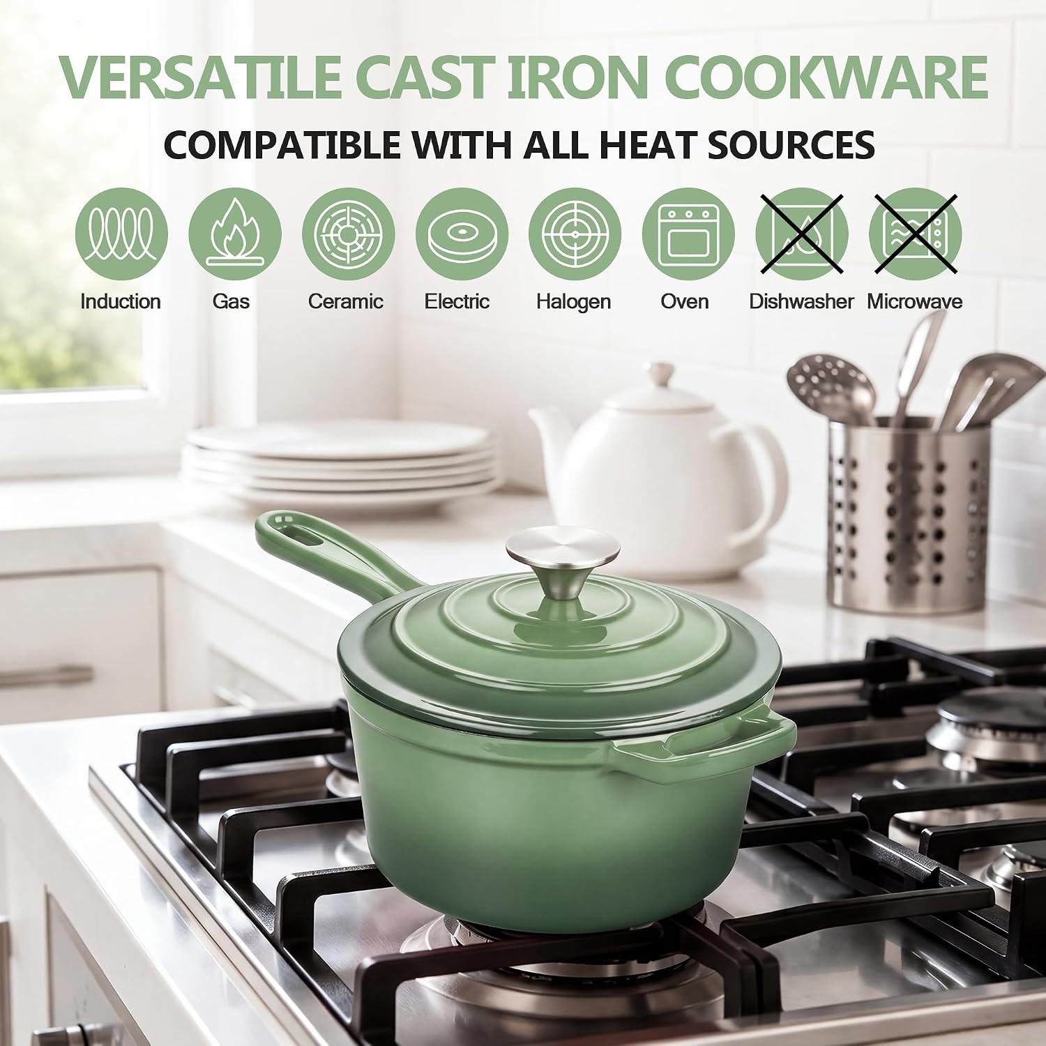 image:imageEfar Enameled Cast Iron Sauce Pan with Lid 1 Quart Dutch Oven Cooking PotPistachio Green
