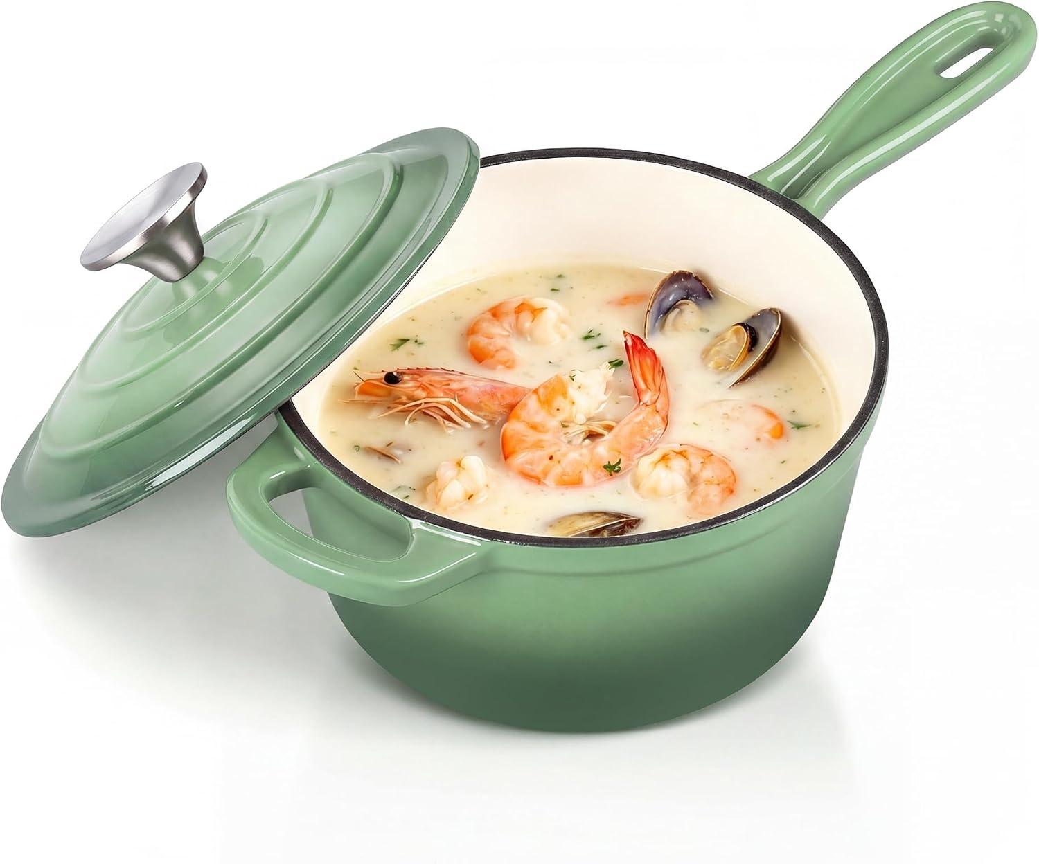 image:imageEfar Enameled Cast Iron Sauce Pan with Lid 1 Quart Dutch Oven Cooking PotPistachio Green