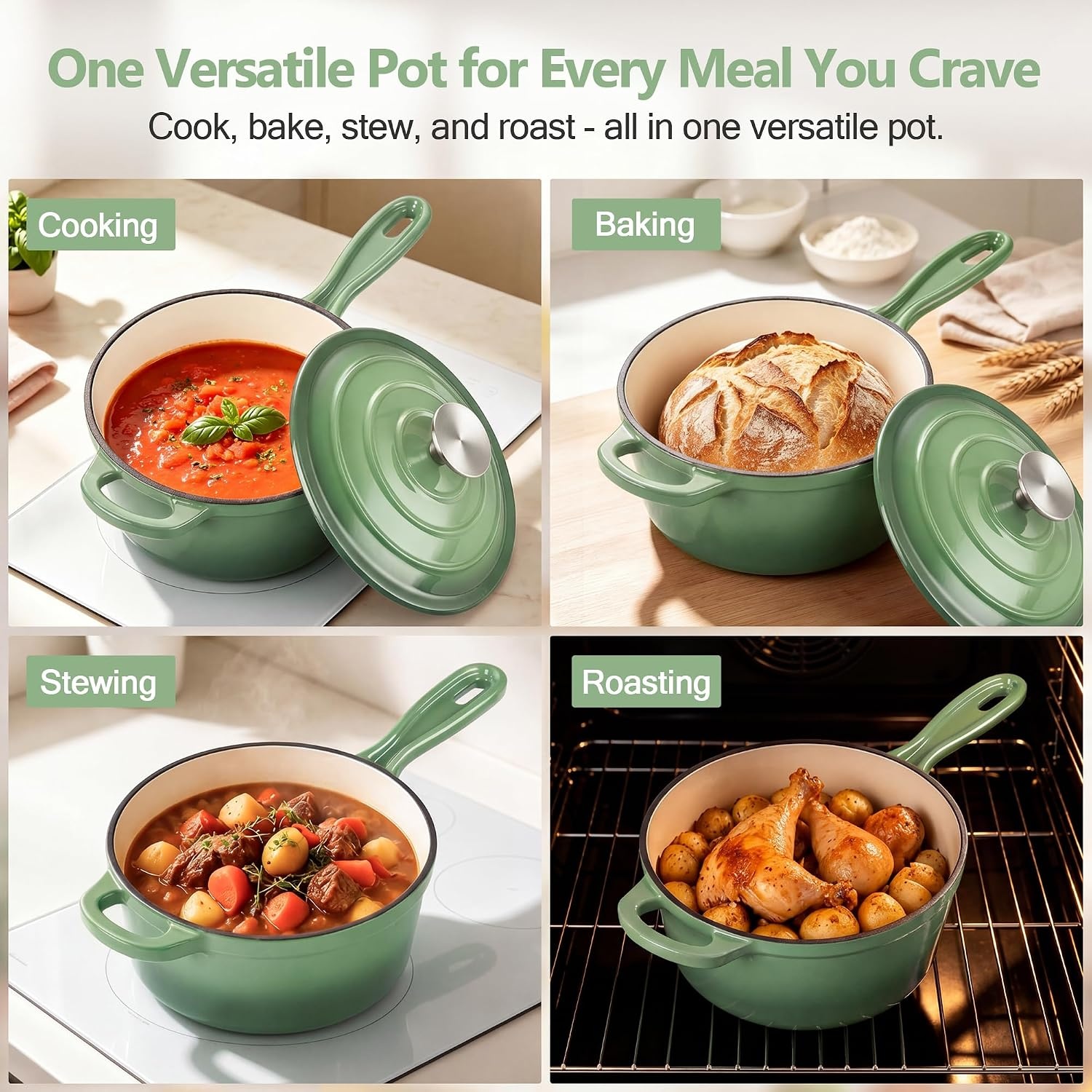 image:imageEfar Enameled Cast Iron Sauce Pan with Lid 1 Quart Dutch Oven Cooking PotPistachio Green