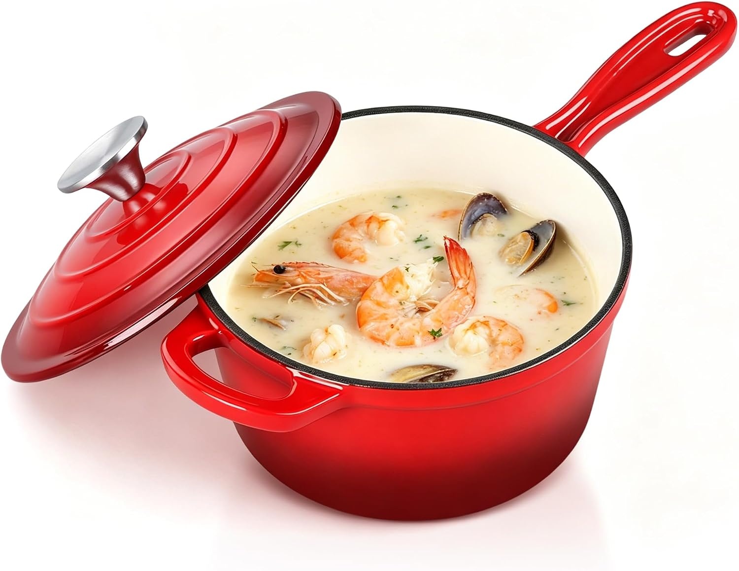image:imageEfar Enameled Cast Iron Sauce Pan with Lid 1 Quart Dutch Oven Cooking PotRed