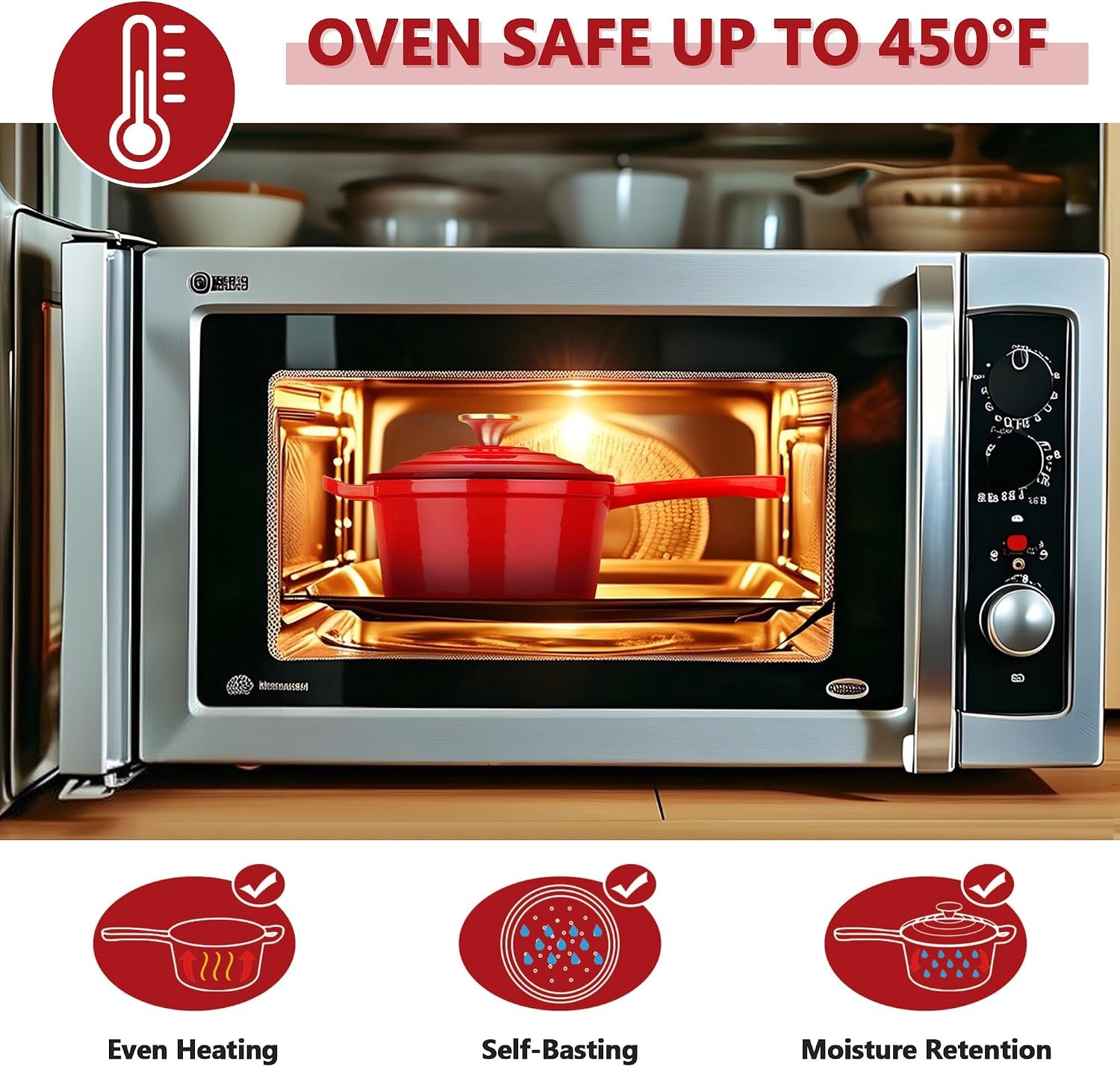 image:imageEfar Enameled Cast Iron Sauce Pan with Lid 1 Quart Dutch Oven Cooking PotRed