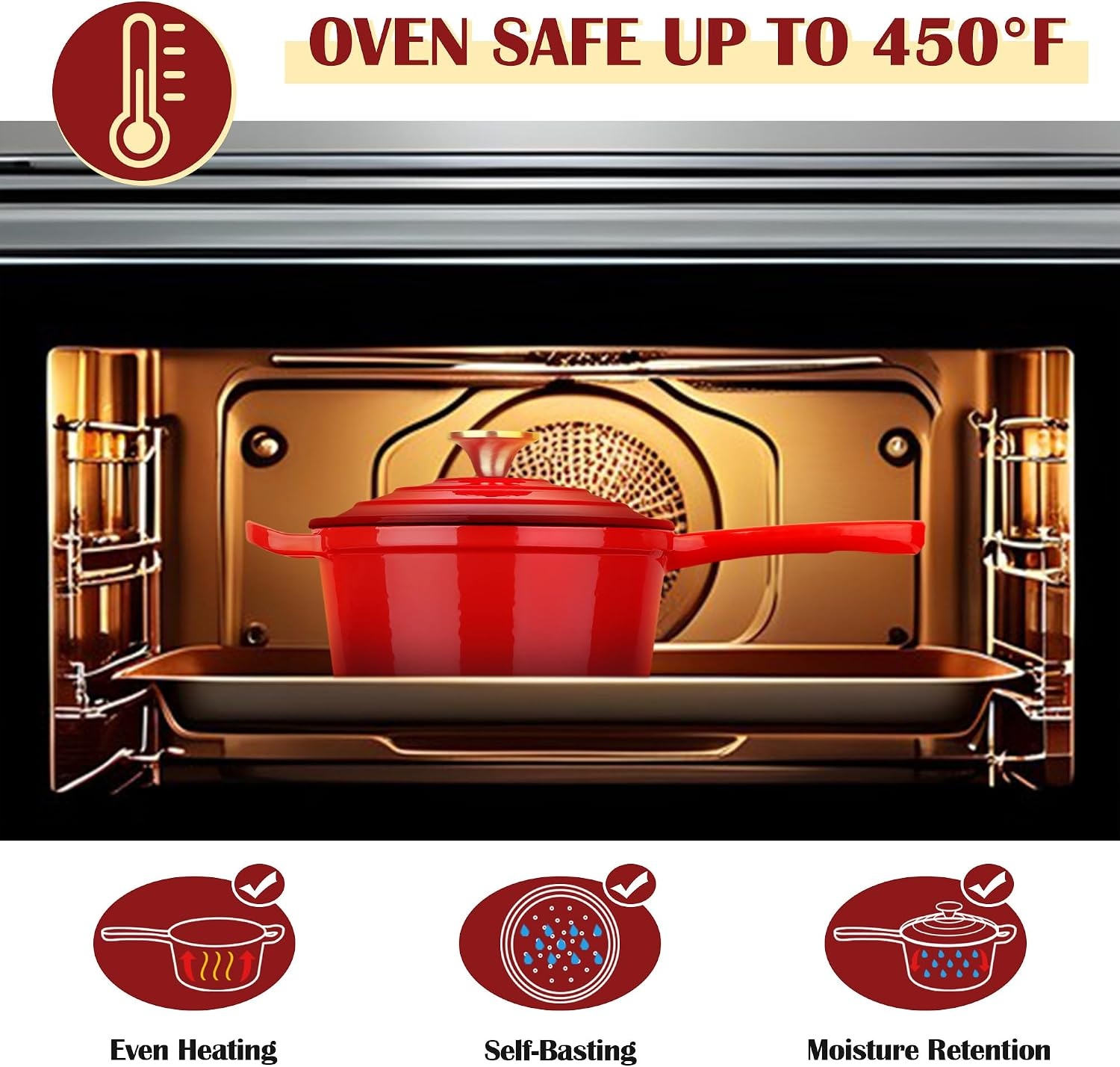 image:imageEfar Enameled Cast Iron Sauce Pan with Lid 1 Quart Dutch Oven Cooking PotRed
