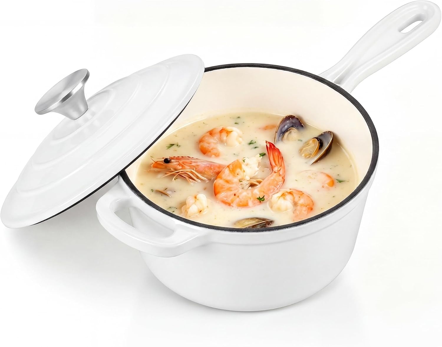 image:imageEfar Enameled Cast Iron Sauce Pan with Lid 1 Quart Dutch Oven Cooking PotWhite