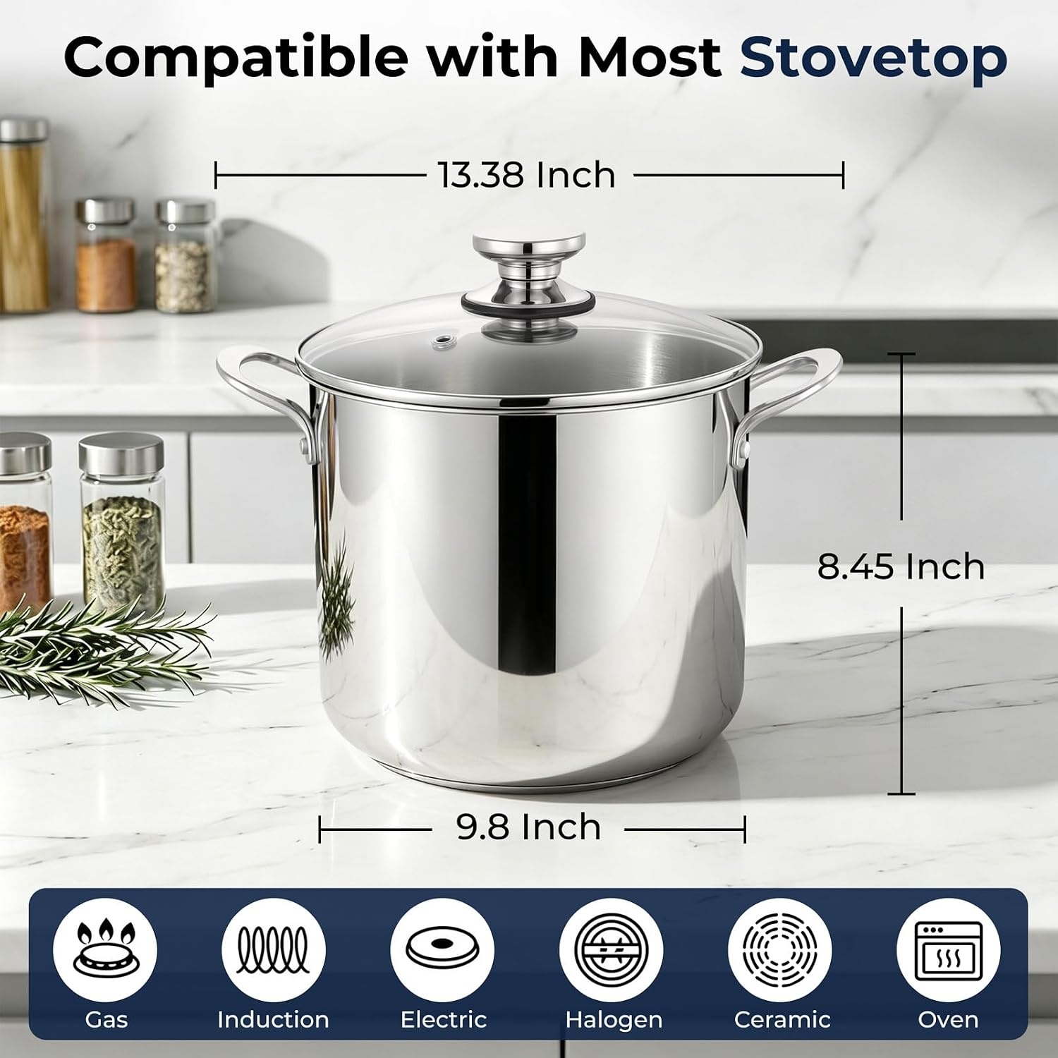 image:imageEfar Large Stainless Steel Stock Pot with Lid 24QT Induction Cooking Pot10 Quarts