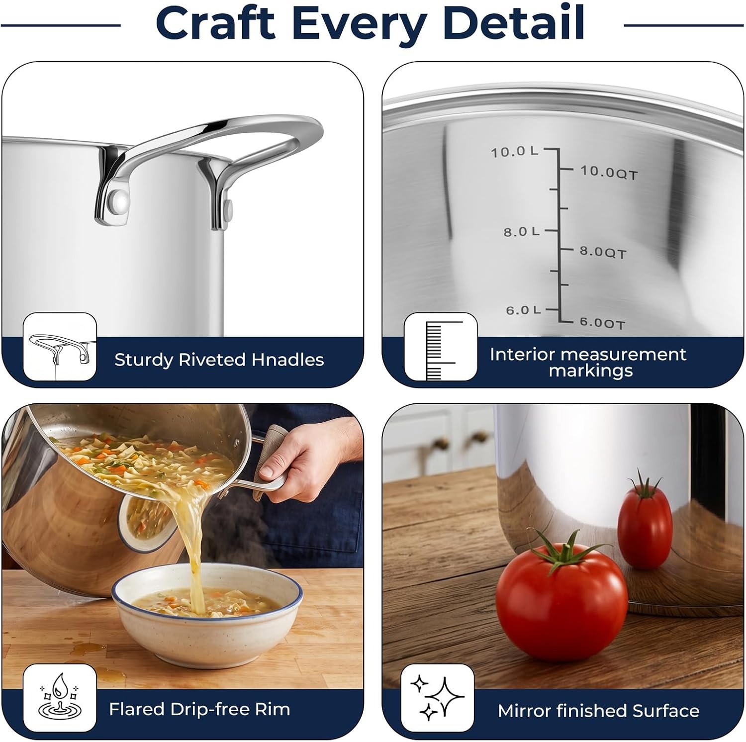 image:imageEfar Large Stainless Steel Stock Pot with Lid 24QT Induction Cooking Pot10 Quarts