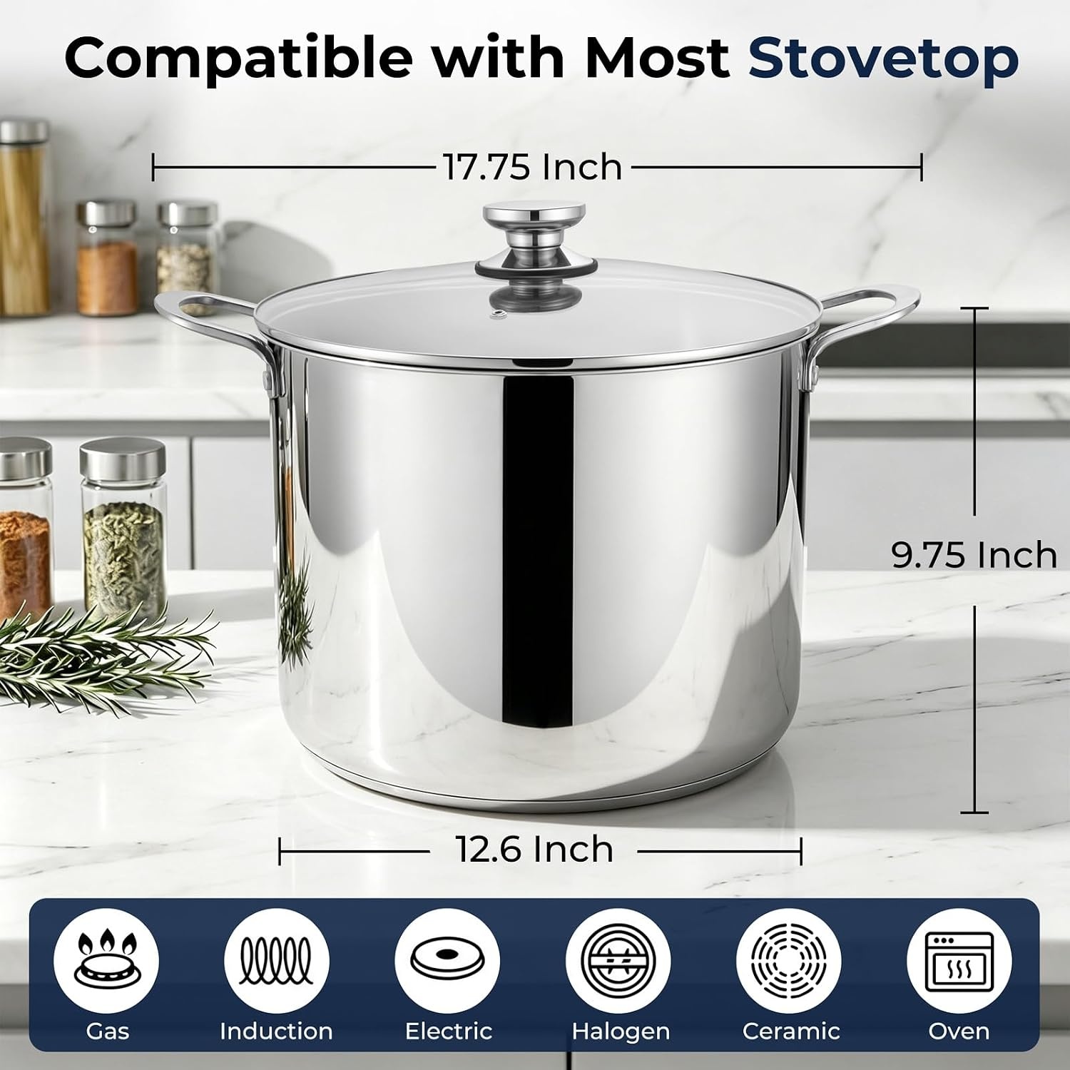 image:imageEfar Large Stainless Steel Stock Pot with Lid 24QT Induction Cooking Pot20 Quarts