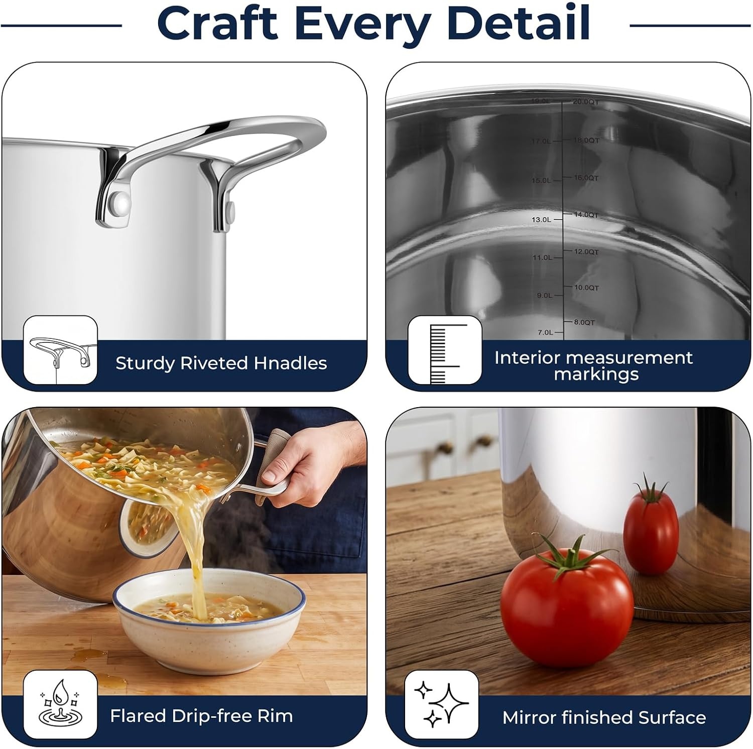 image:imageEfar Large Stainless Steel Stock Pot with Lid 24QT Induction Cooking Pot20 Quarts
