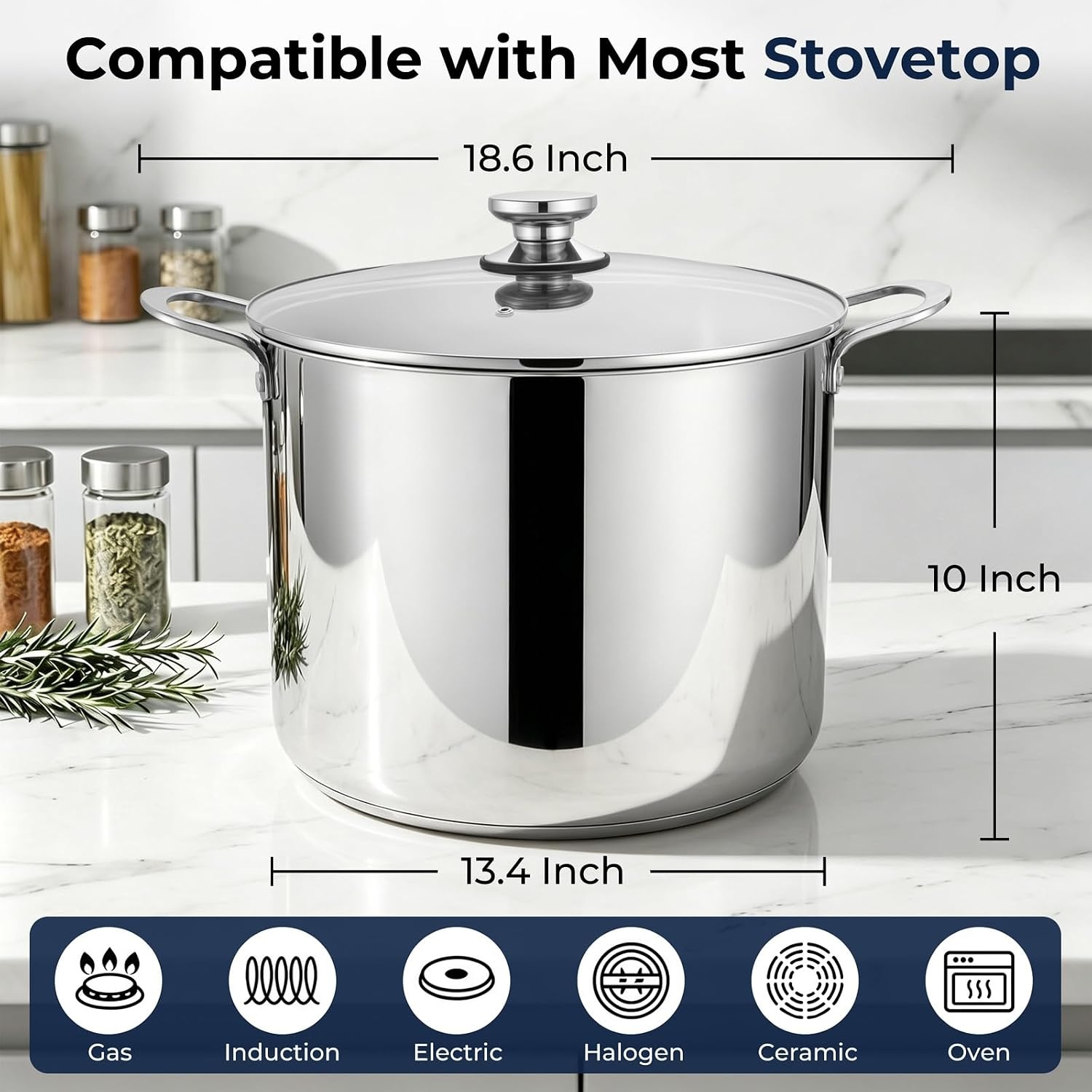 image:imageEfar Large Stainless Steel Stock Pot with Lid 24QT Induction Cooking Pot24 Quarts