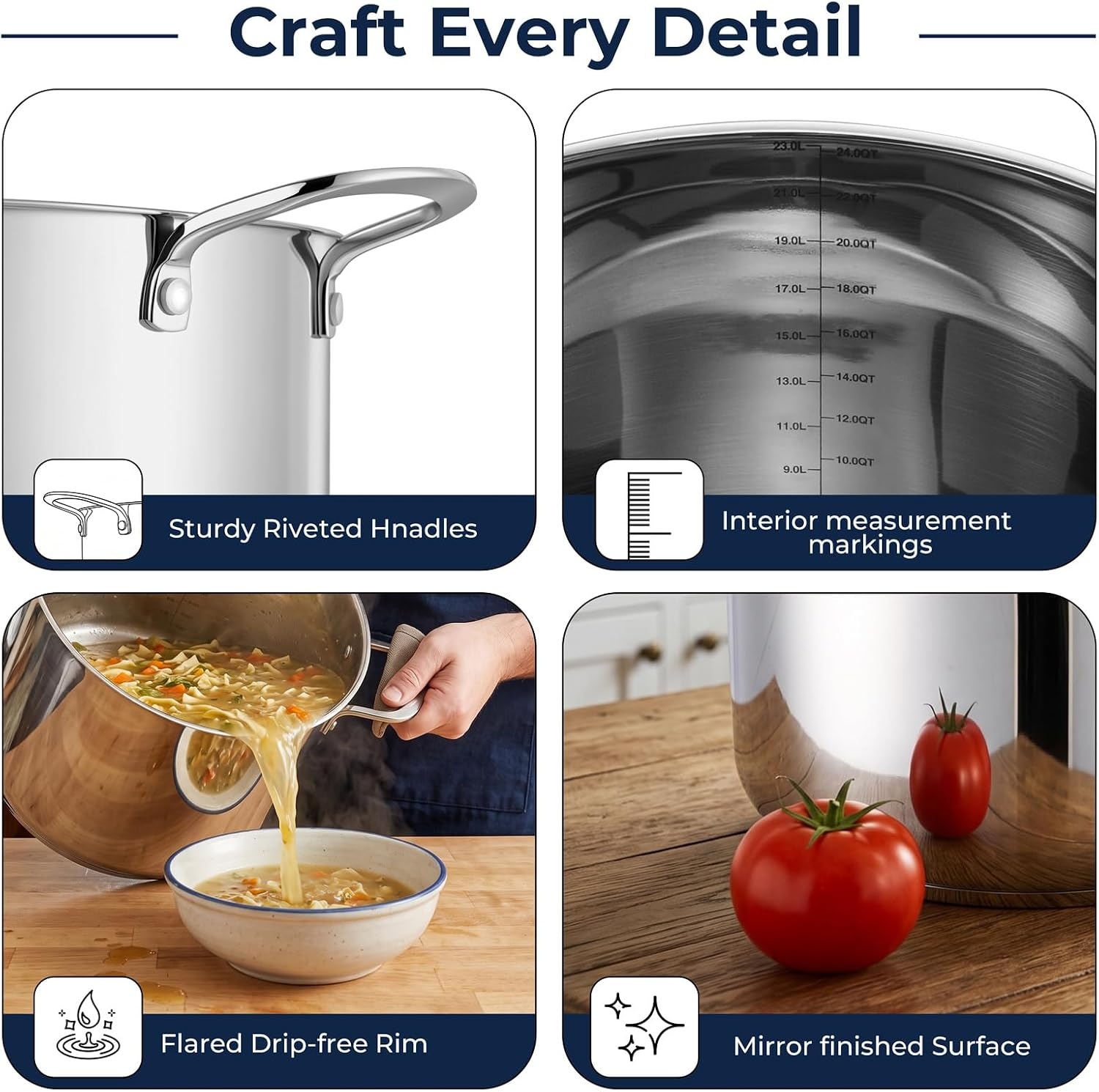 image:imageEfar Large Stainless Steel Stock Pot with Lid 24QT Induction Cooking Pot24 Quarts