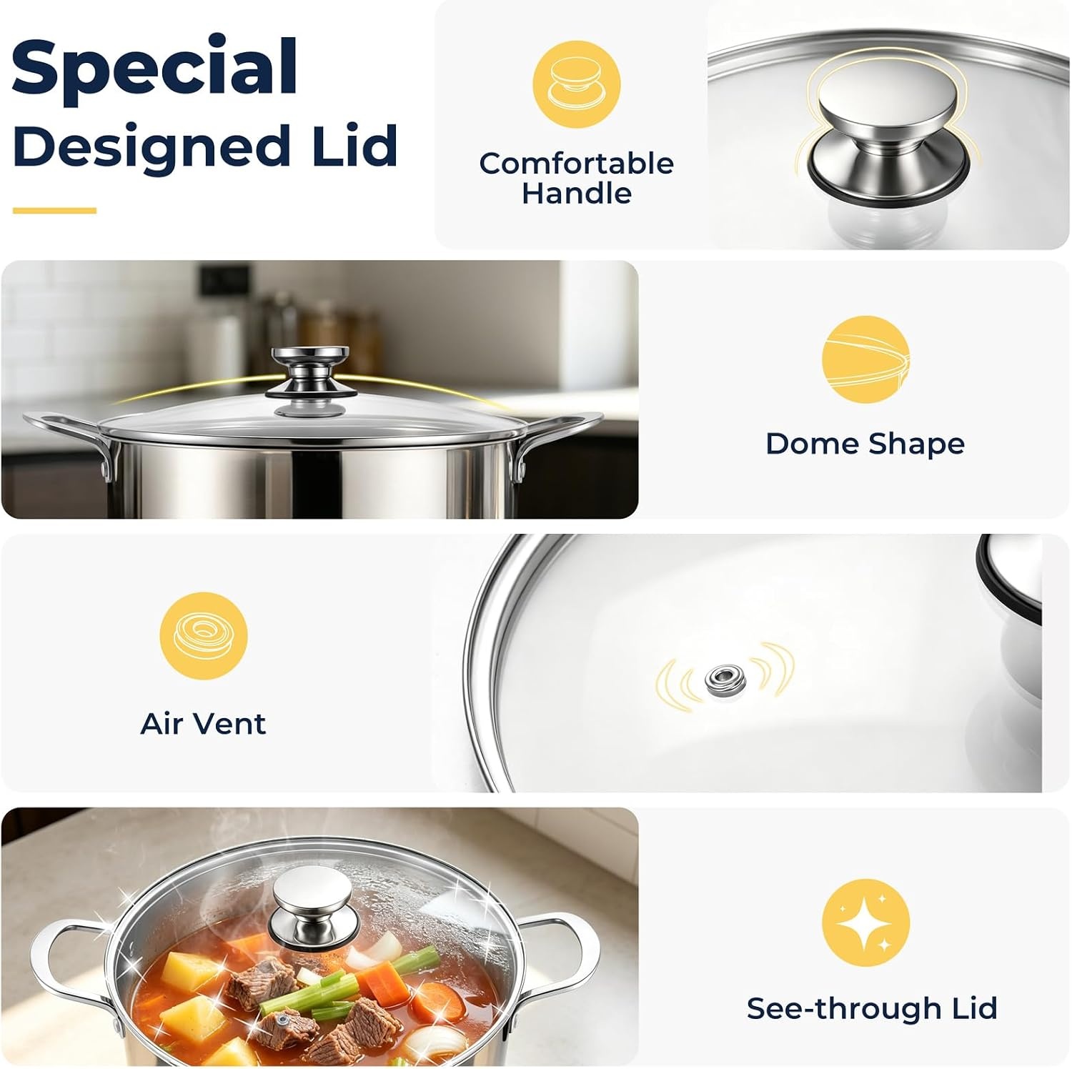 image:imageEfar Large Stainless Steel Stock Pot with Lid 24QT Induction Cooking Pot24 Quarts