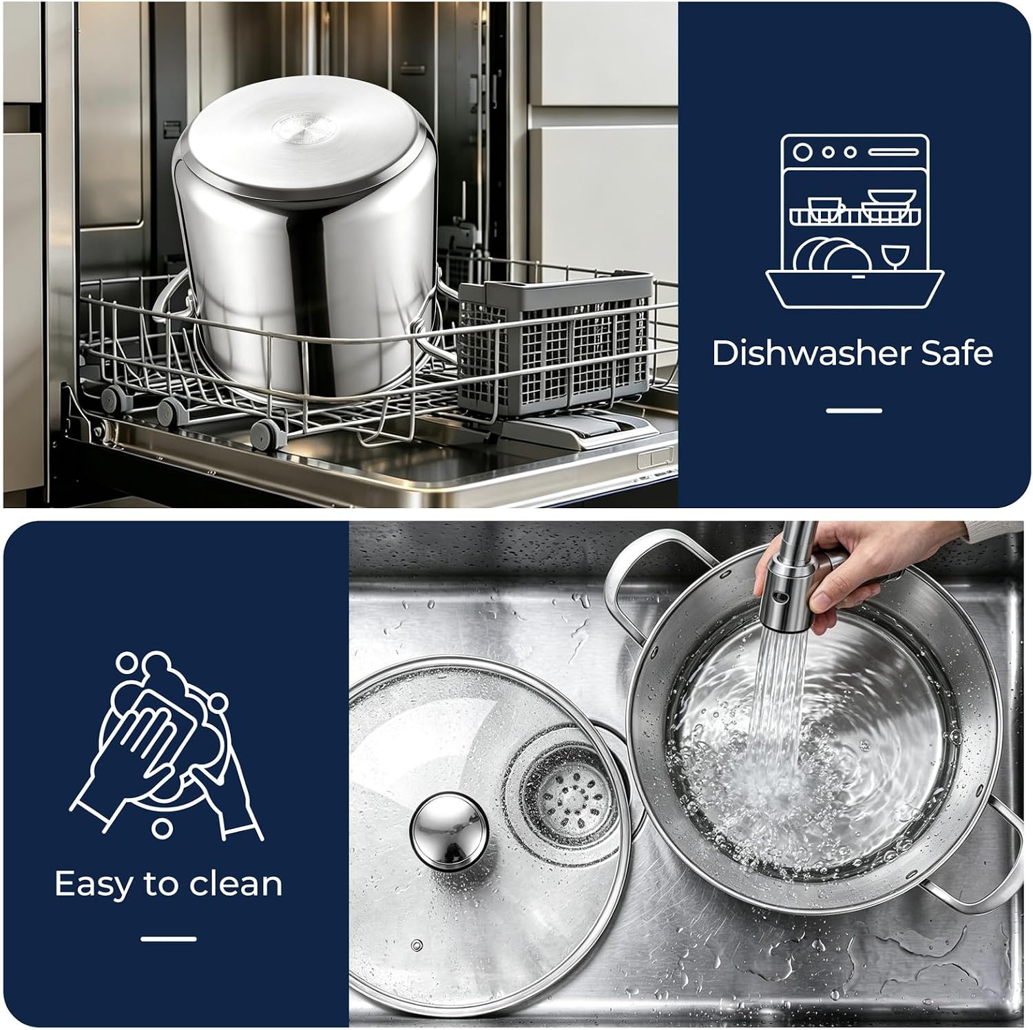 image:imageEfar Large Stainless Steel Stock Pot with Lid 24QT Induction Cooking Pot24 Quarts