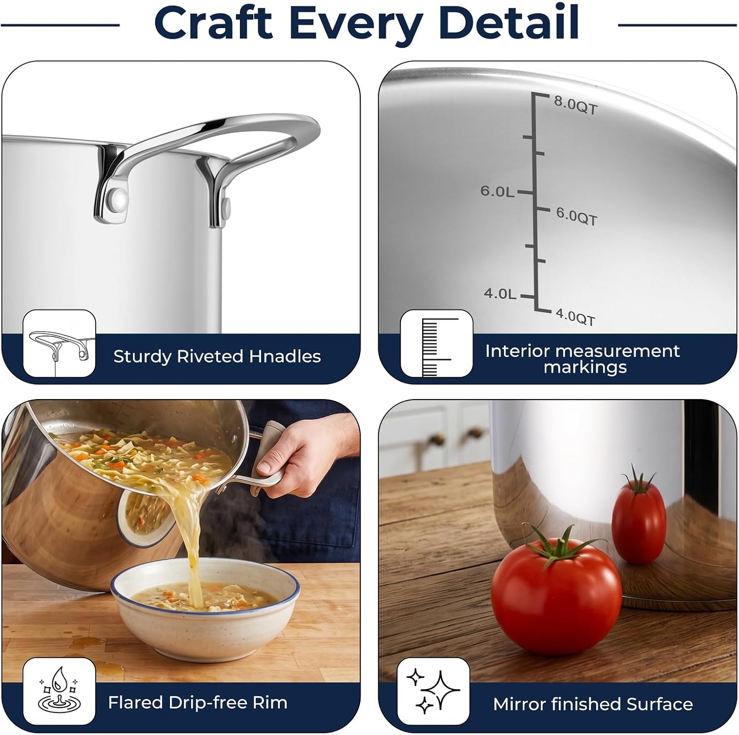 image:imageEfar Large Stainless Steel Stock Pot with Lid 24QT Induction Cooking Pot8 Quarts