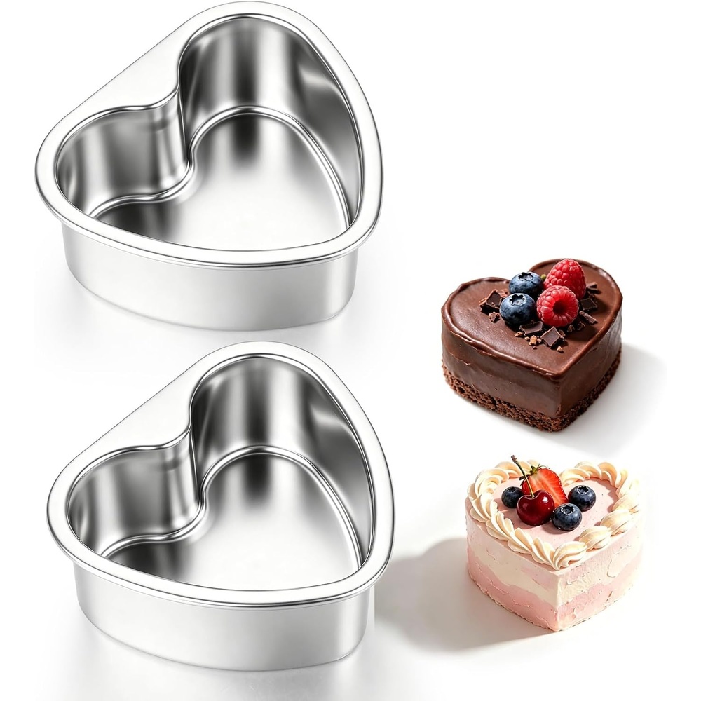image:imageEfar 4 Inch Mini Heart Cake Pan Set of 3 Stainless Steel Heart Shaped Smash Cake Baking Mold Small Heart Cake Tin for Valentines Day Anniversaries Birthday Nontoxic amp Dishwasher SafeSilver