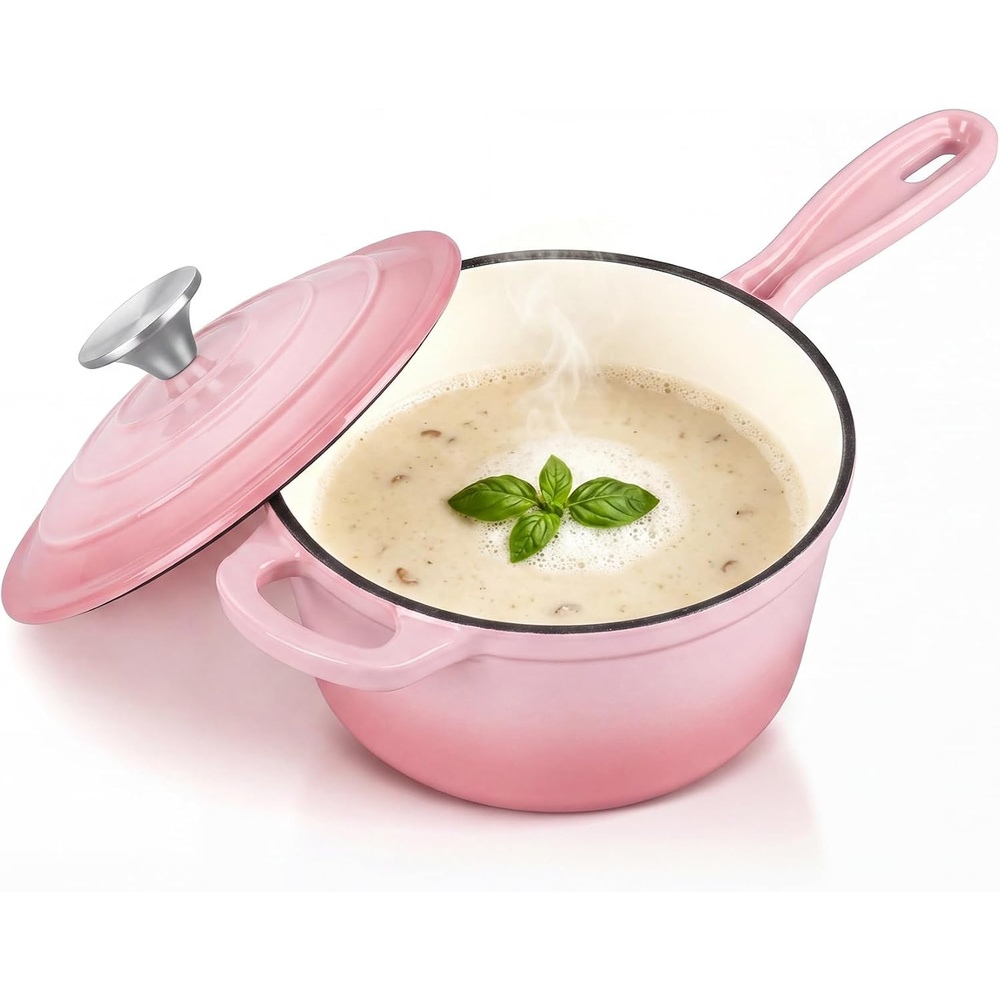 image:imageEfar Enameled Cast Iron Sauce Pan with Lid 1 Quart Dutch Oven Cooking PotPink
