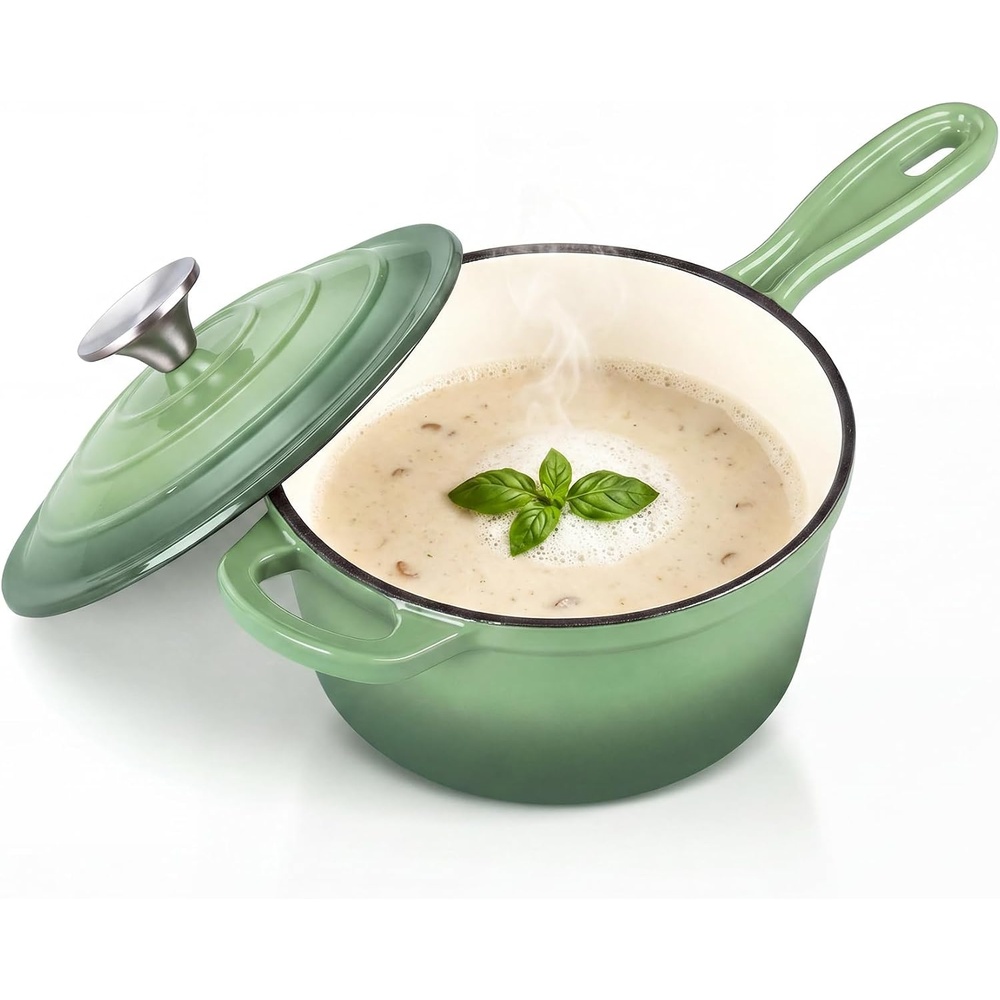 image:imageEfar Enameled Cast Iron Sauce Pan with Lid 1 Quart Dutch Oven Cooking PotPistachio Green